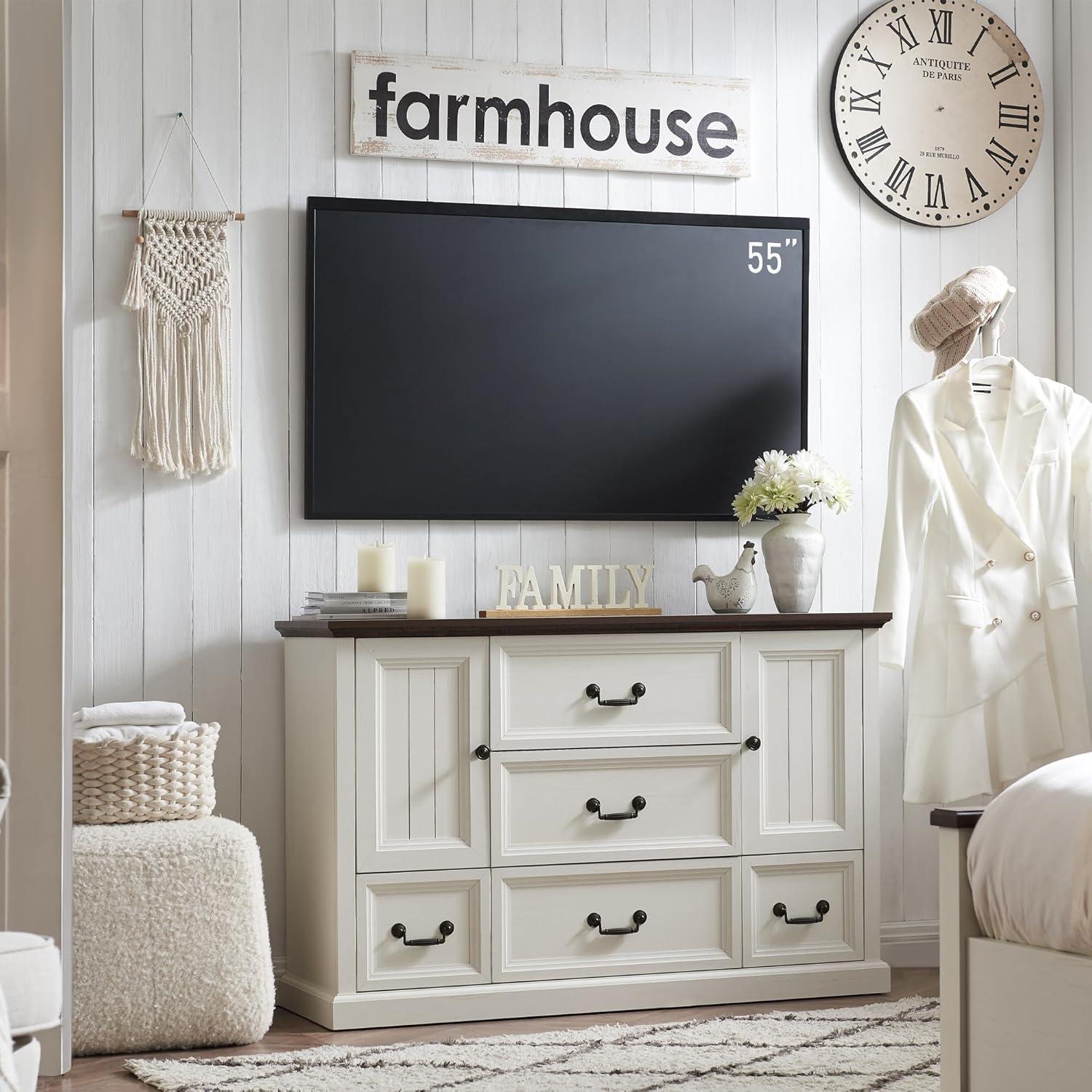 White Rustic Wood Buffet Cabinet with Barn Door and Drawers