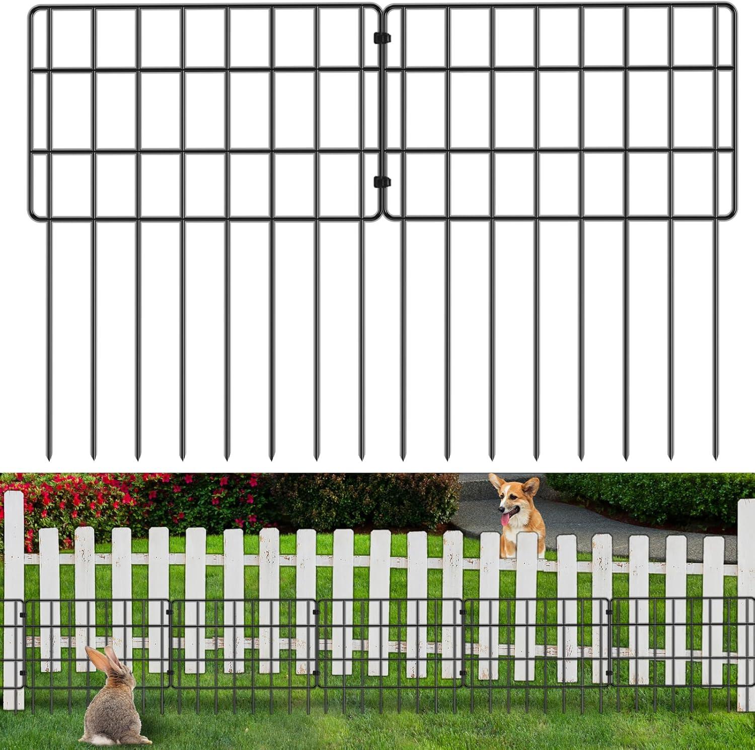 25 Pack Garden Animal Barrier Fence, 1.65inch Spike Spacing No Dig Fence, Reusable Rustproof Metal Fence Border, Dogs Rabbits Blocker Fence for Outdoor Yard, Total 27ft(L) x 17inch(H)