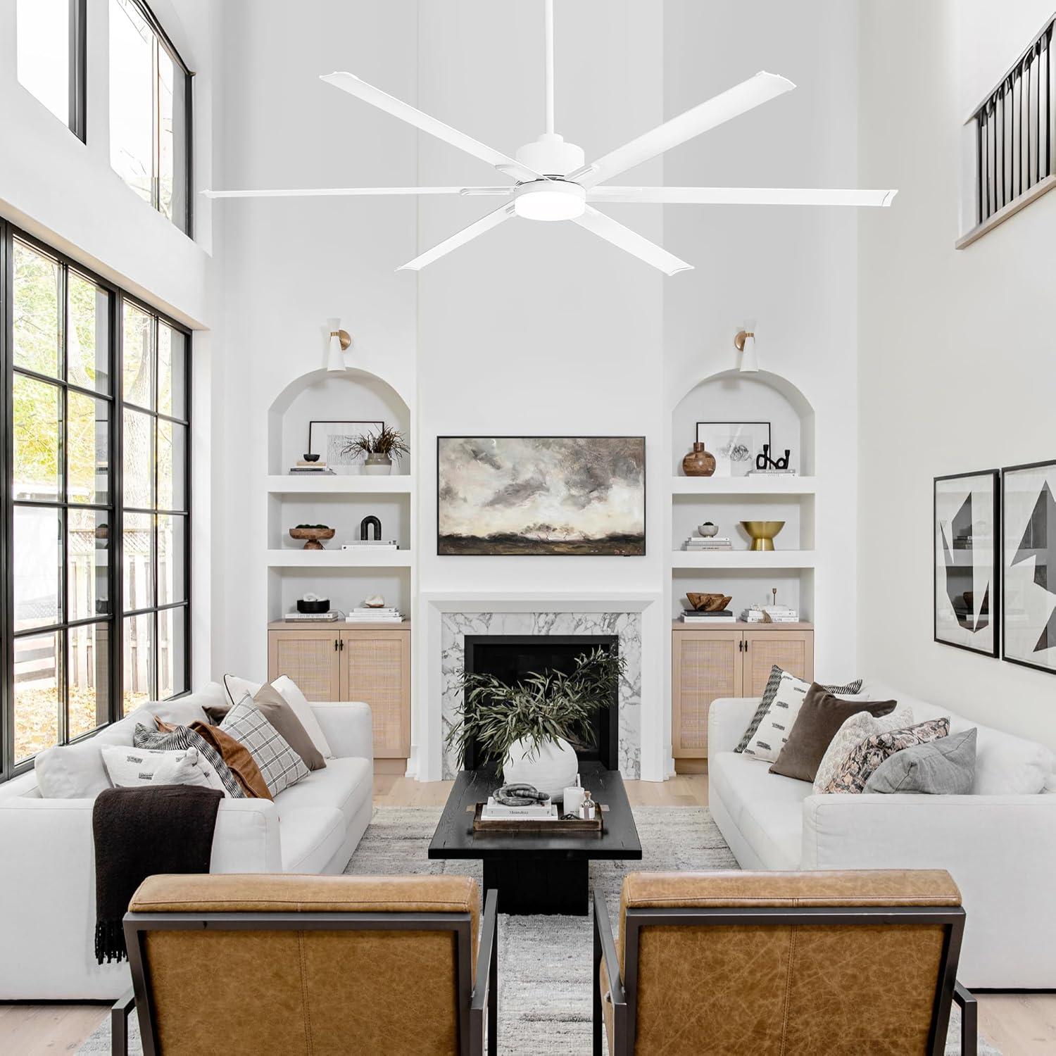 72" White Metal Ceiling Fan with LED Light and Remote Control