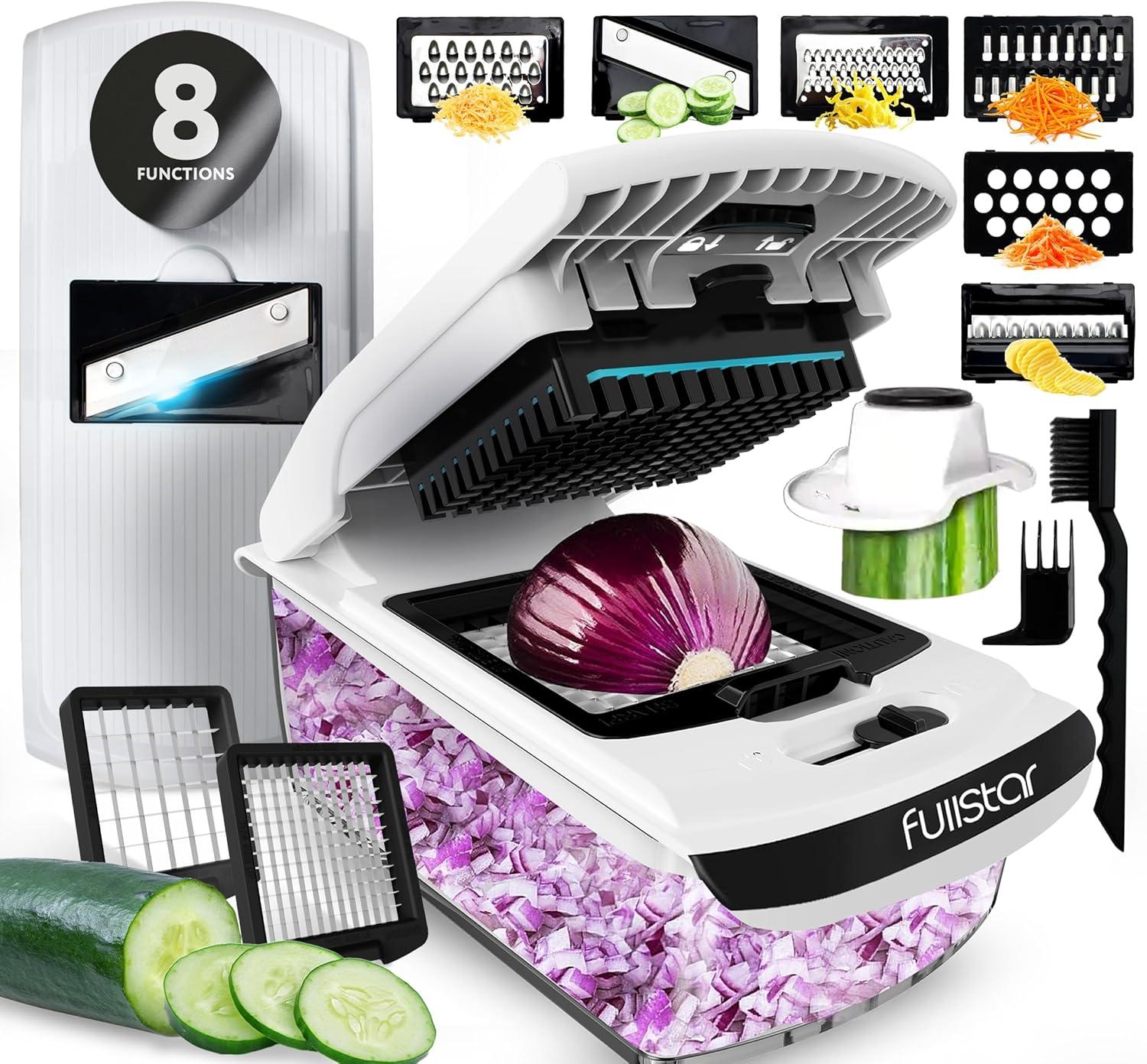 Fullstar Vegetable Chopper & Mandoline Slicer for Kitchen - Food Chopper with Container, Cheese Grater, Home Essentials & Kitchen Gadgets (All in 1, White)