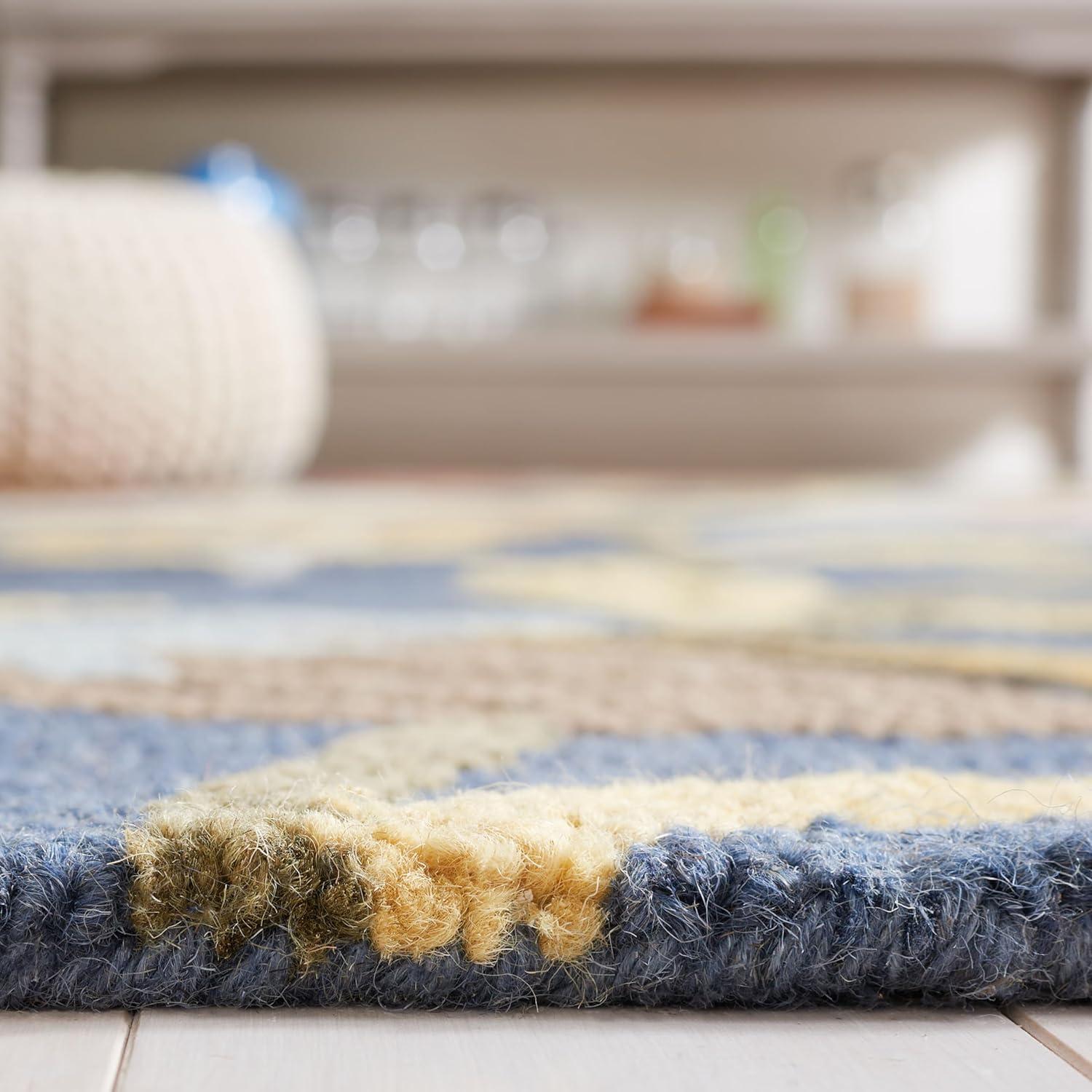 Handmade Red and Navy Floral Wool Runner Rug, 2'3" x 8'