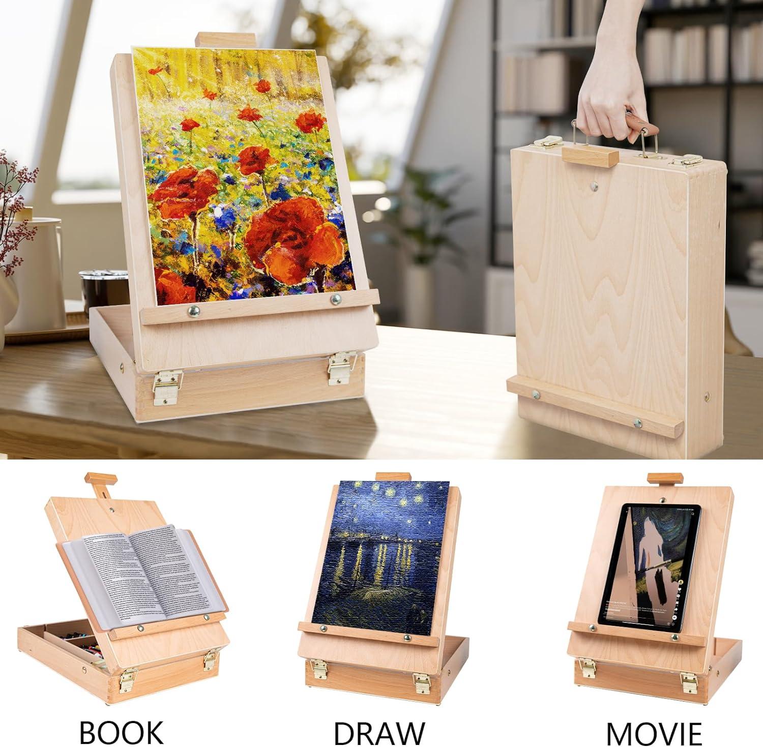 Beechwood Adjustable Tabletop Easel with Storage Compartments