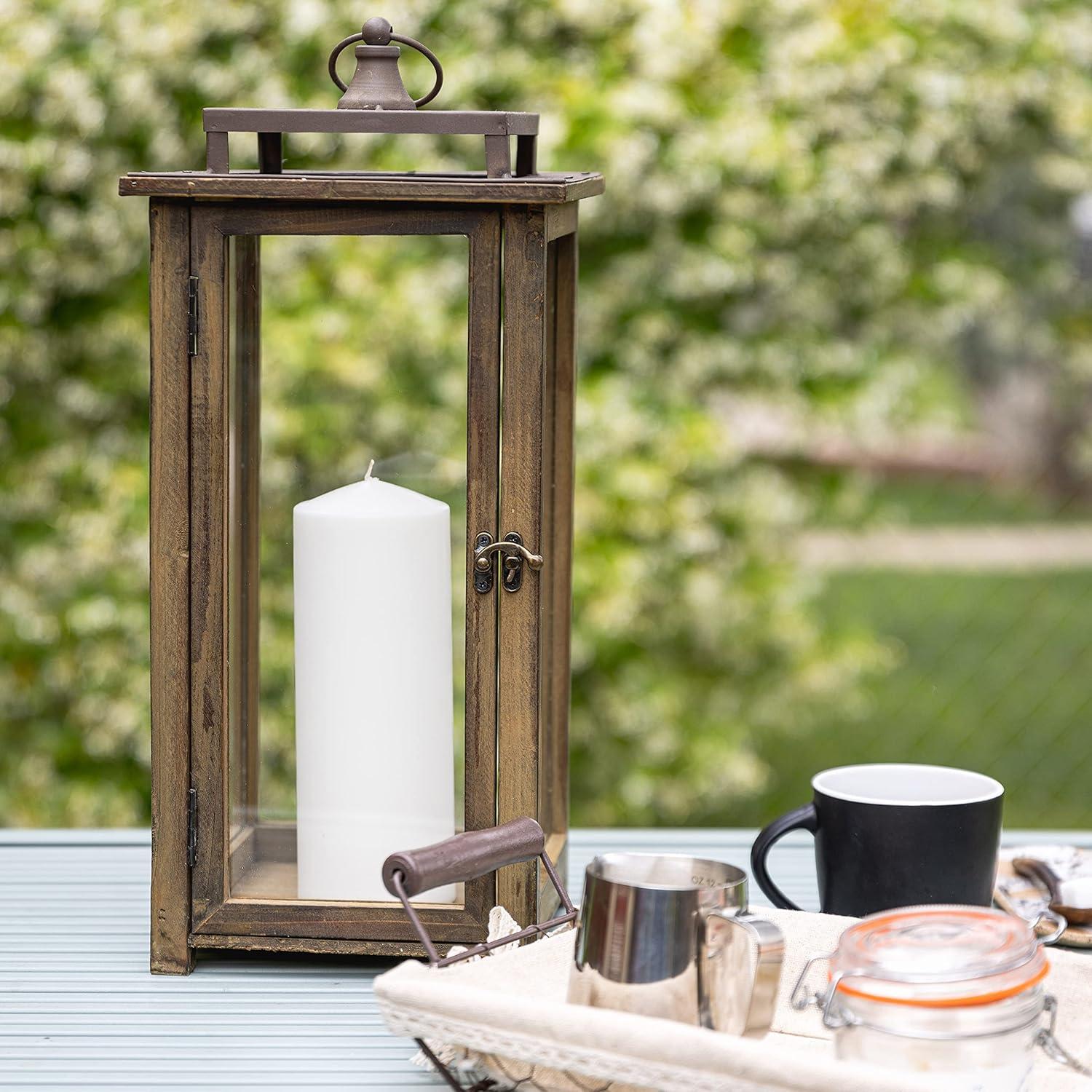 Stonebriar Decorative Rustic Wooden Candle Lantern with Handle and Hinged Door, Large, Brown