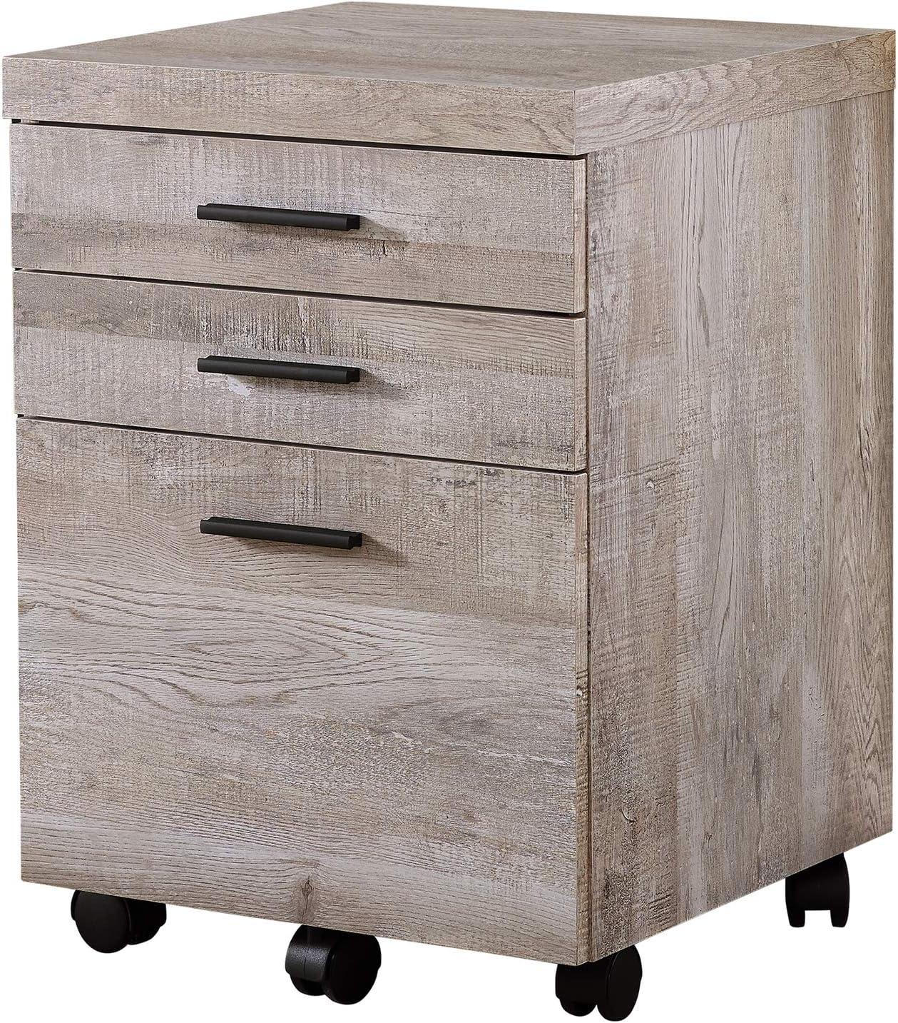 Brown Transitional Mobile 3-Drawer Lockable Filing Cabinet