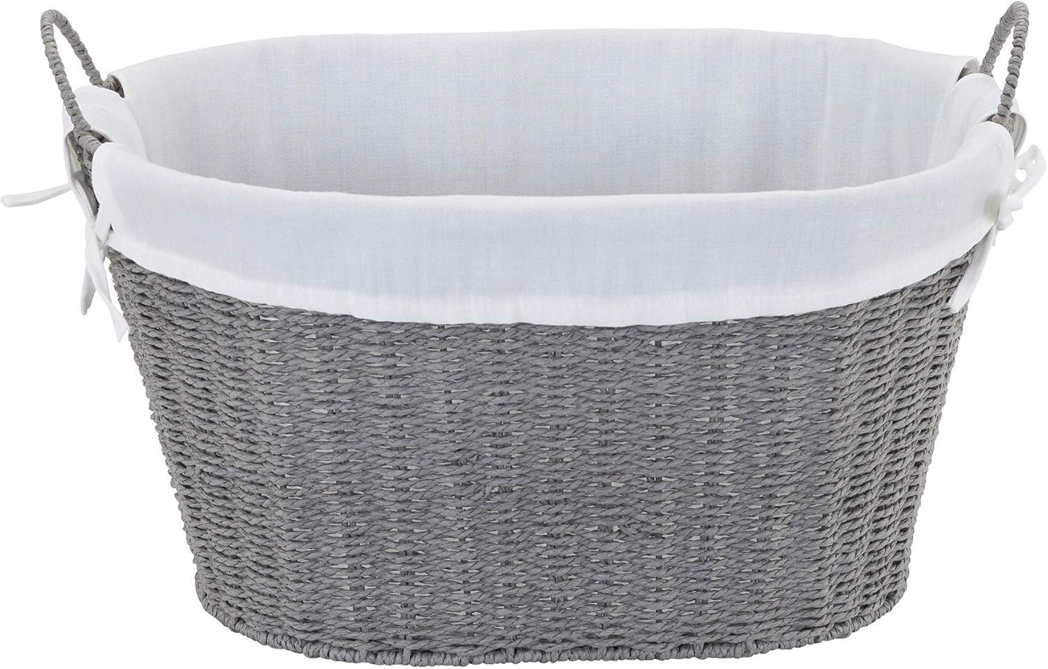Woven Laundry Basket with Handles and Liner, Gray Paper Rope Laundry Basket