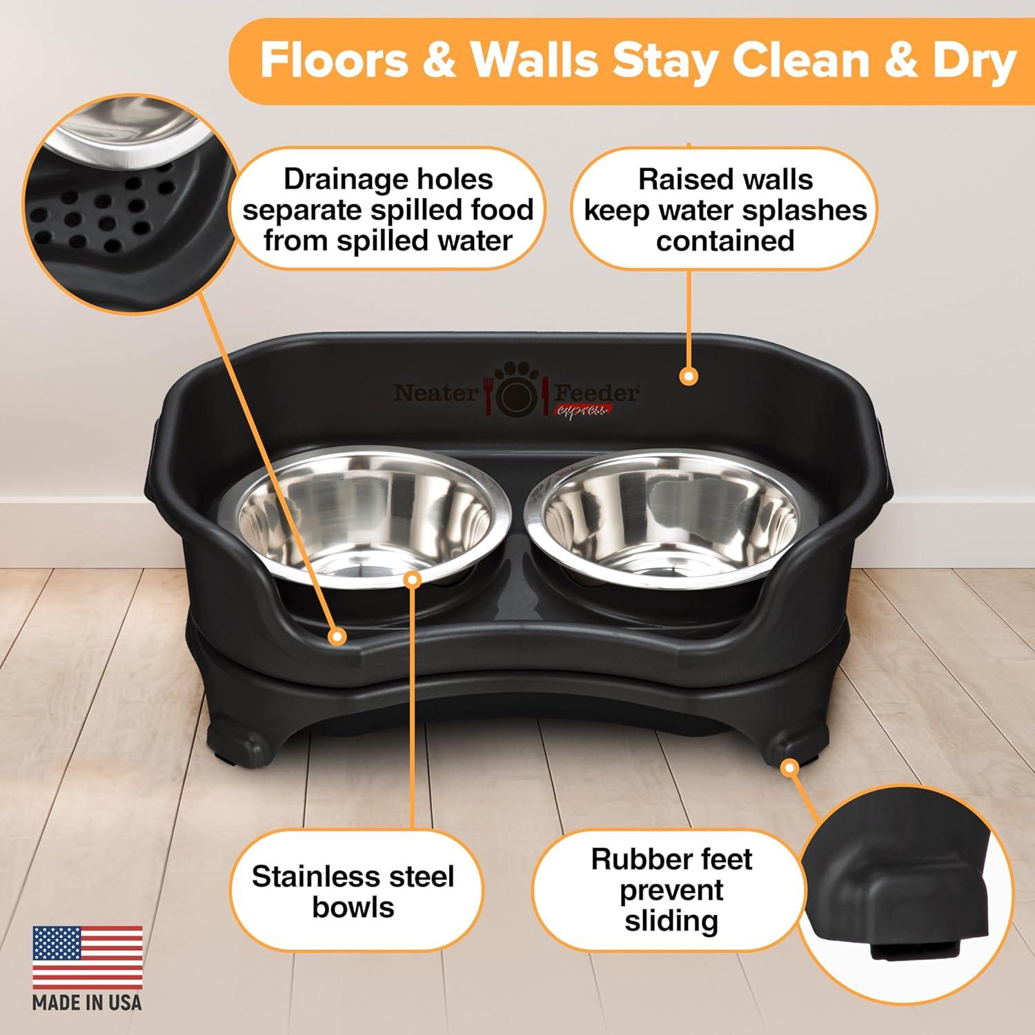 Neater Pets Neater Feeder Express Mess-Proof Elevated Food & Water Bowls for Small Dogs, Black