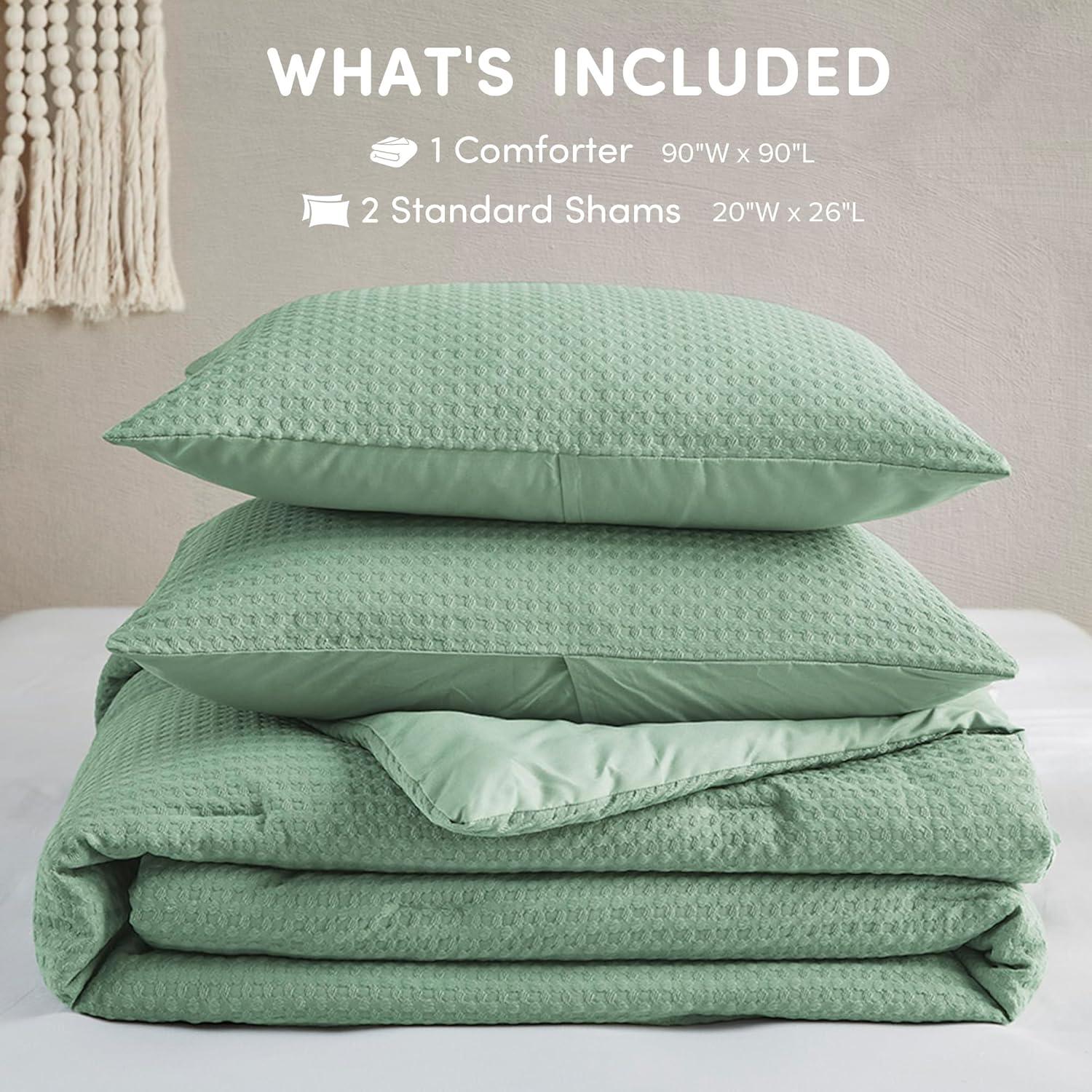 Comfort Spaces Sage Green Queen Comforter Set - 3 Pieces Breathable Dotted Weave Texture Comforter Sets, Modern Farmhouse Boho Comforter & Shams, All Season Microfiber Queen Bed Set, Full/Queen