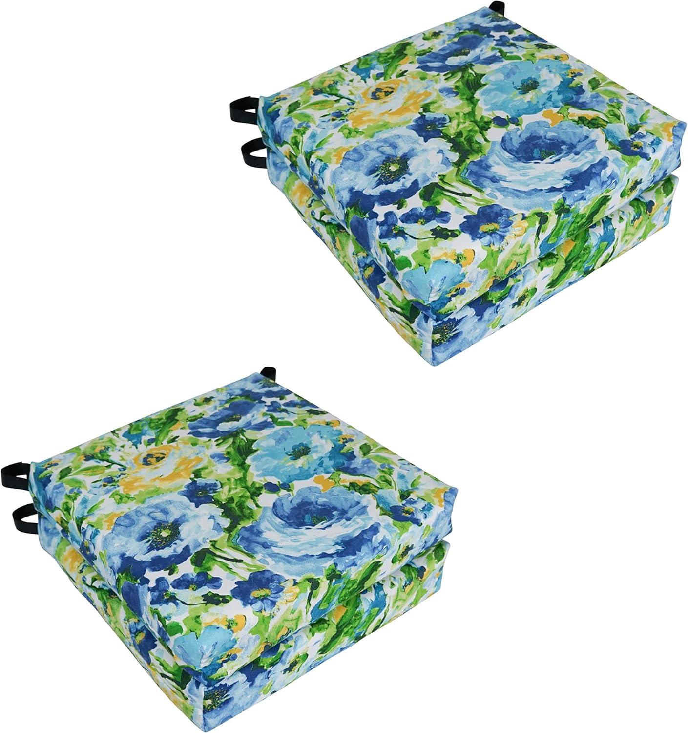 Blazing Needles Set of 4 Outdoor Chair Cushions, Lesandra Sunblue
