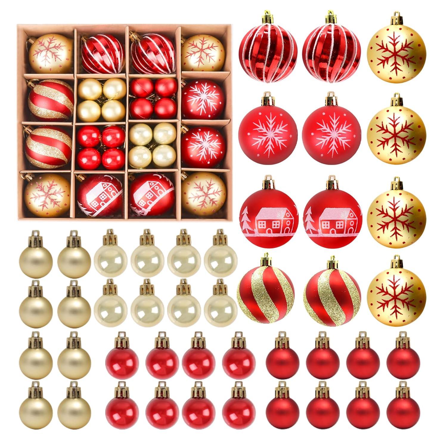 Zhourta 44Pcs Gold and Red Christmas Hanging Balls Christmas Proof Ball Ornaments for Party Holiday Christmas Tree Supplies Home Yard Decorh