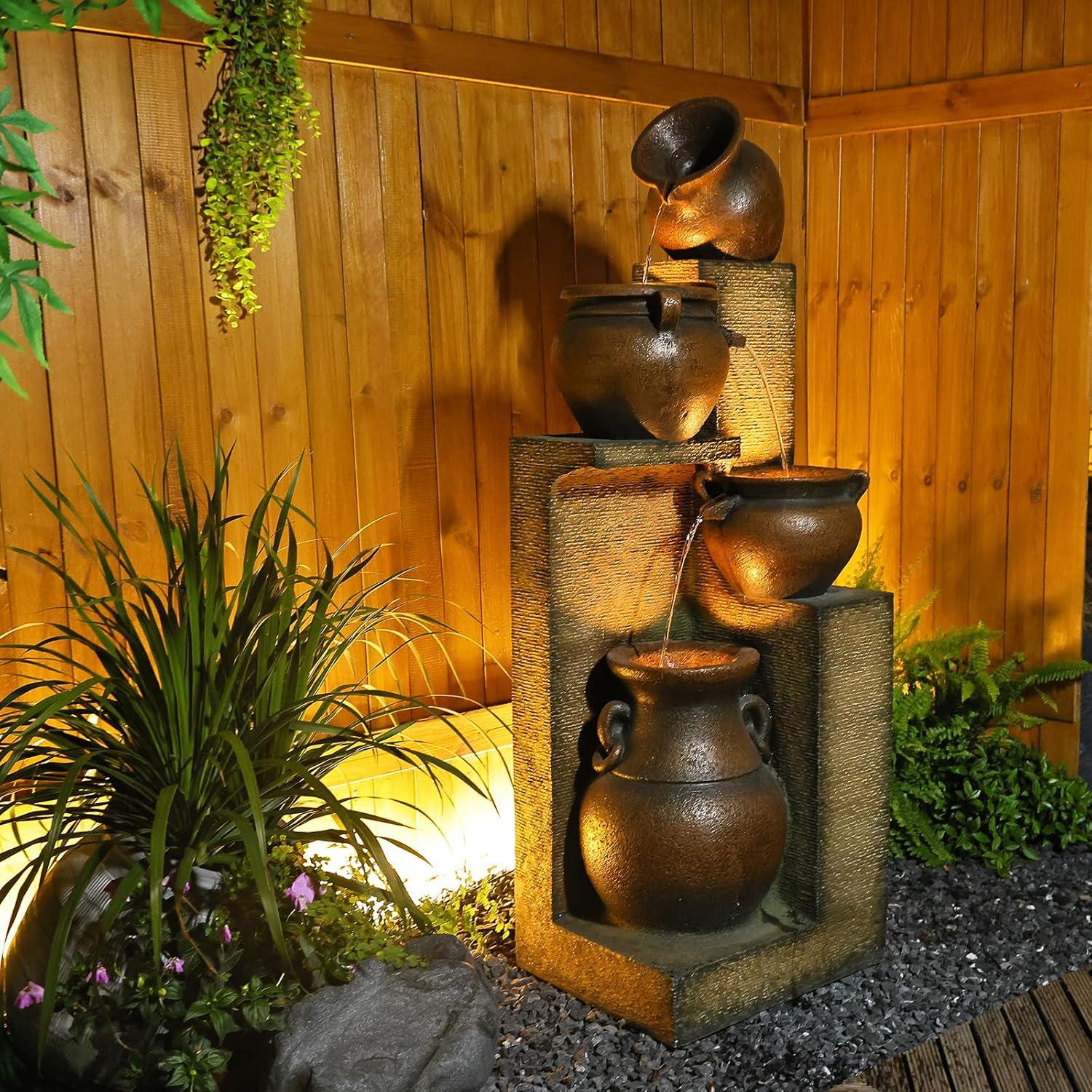 Dakota Fields 53 Inches 4 Tiered Floor Standing Outdoor Water Fountains and Waterfalls for Garden