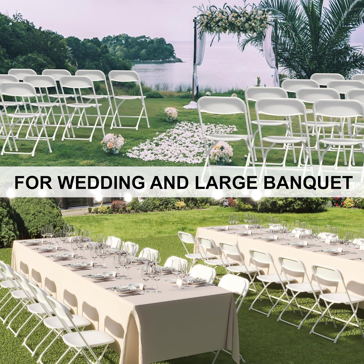 White Folding Chair, Plastic Folding Chairs 10 Pack for Outside, Indoor Outdoor Chairs with Steel Frame, Foldable Chair for Wedding Camping Dining Renting in Patio Lawn, 350LBS Capacity