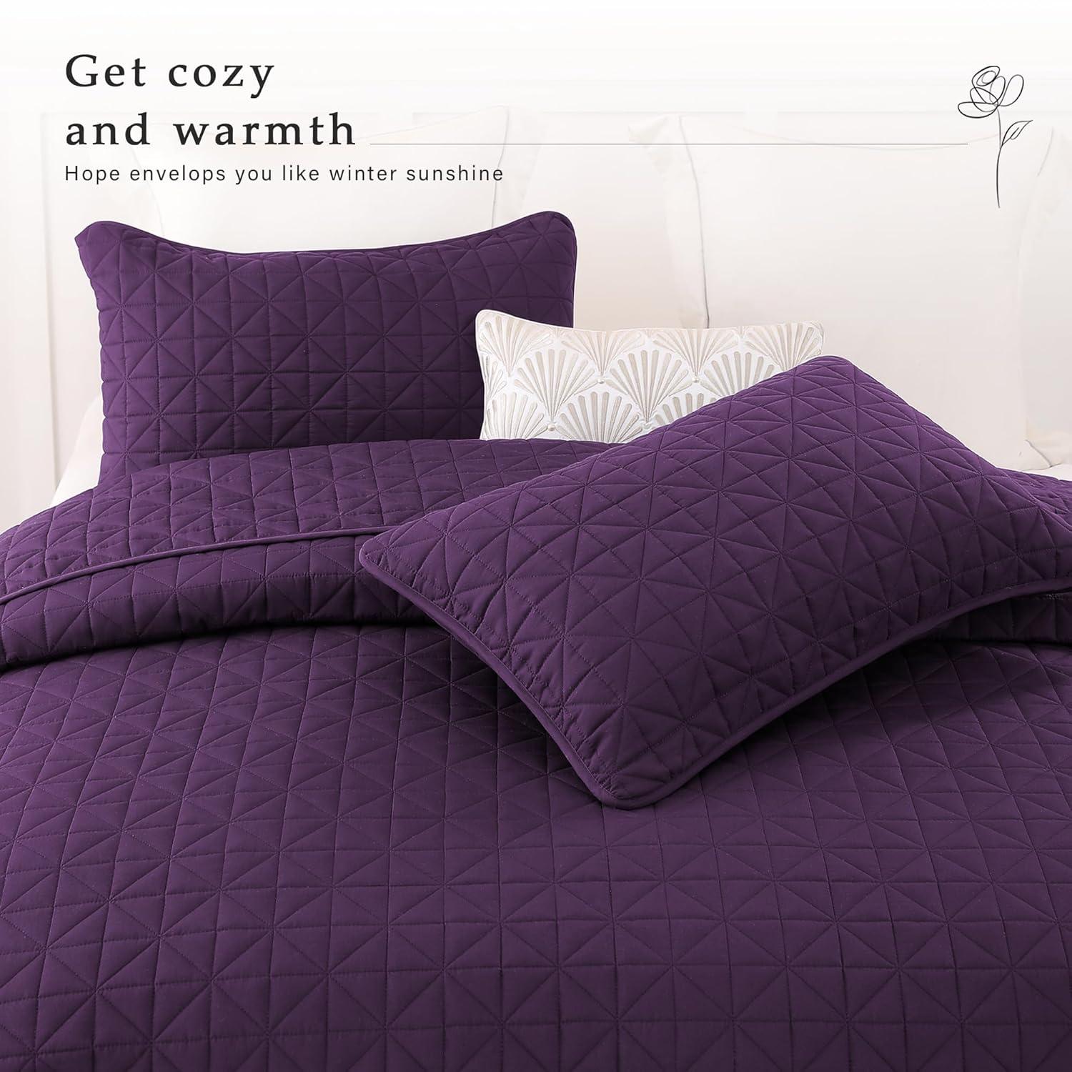 Exclusivo Mezcla Twin Quilt Bedding Set, Lightweight Soft Purple Twin Bedspreads Coverlets with Geometric Stitched Pattern