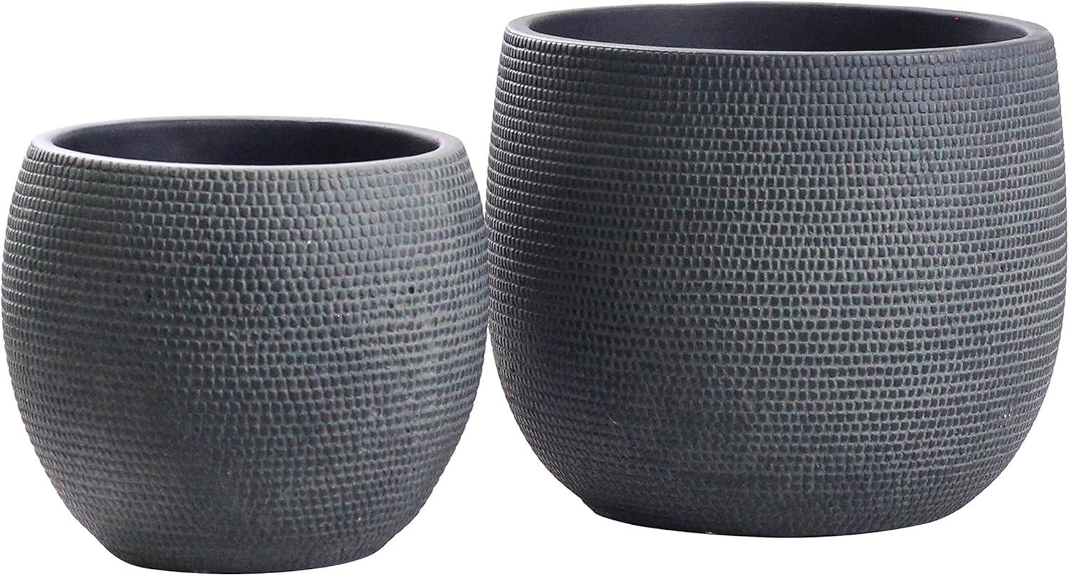 Olly & Rose Barcelona Ceramic Plant Pot Set 2 - Indoor & Outdoor Planters (Black)