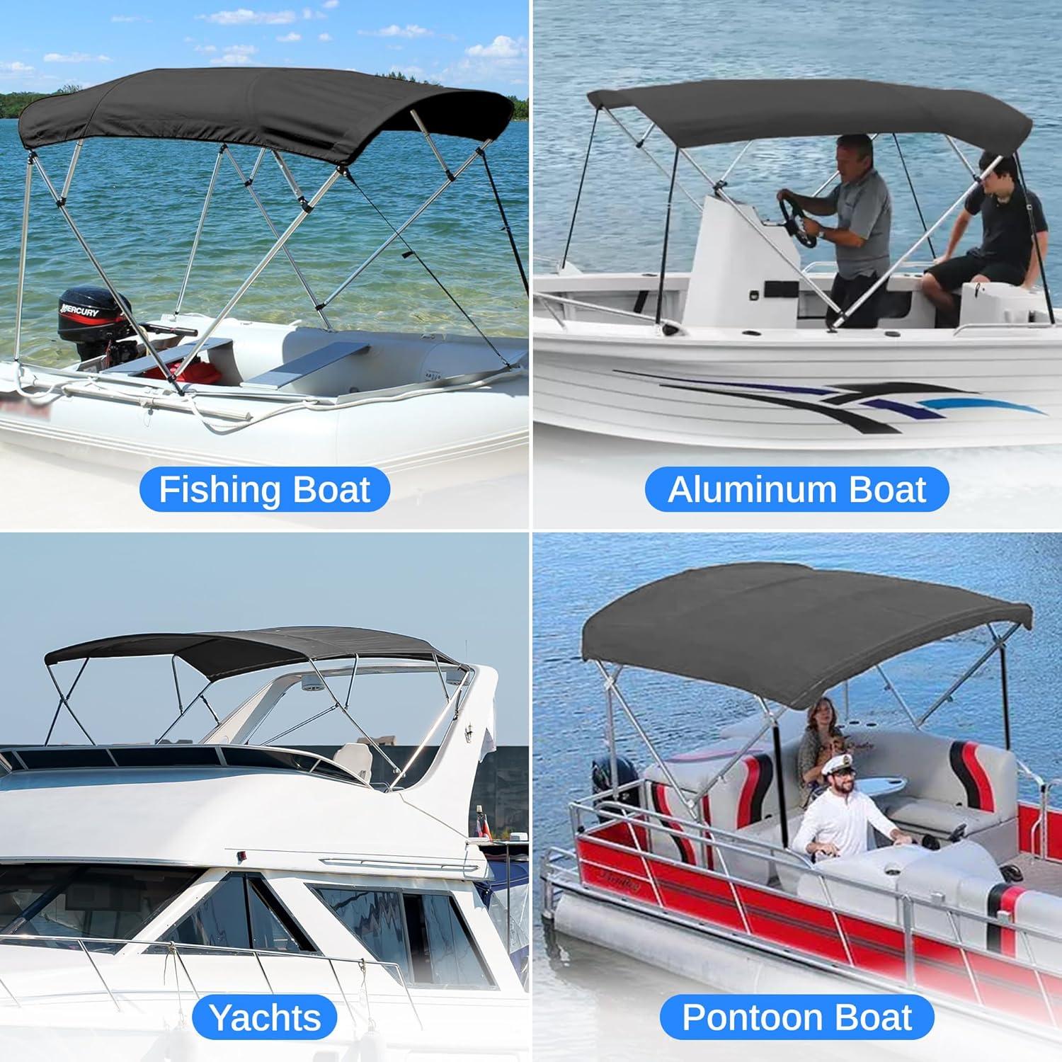 SereneLife 4 Bow Bimini Top Boat Cover - 96" x 61-66" x 54" - Gray