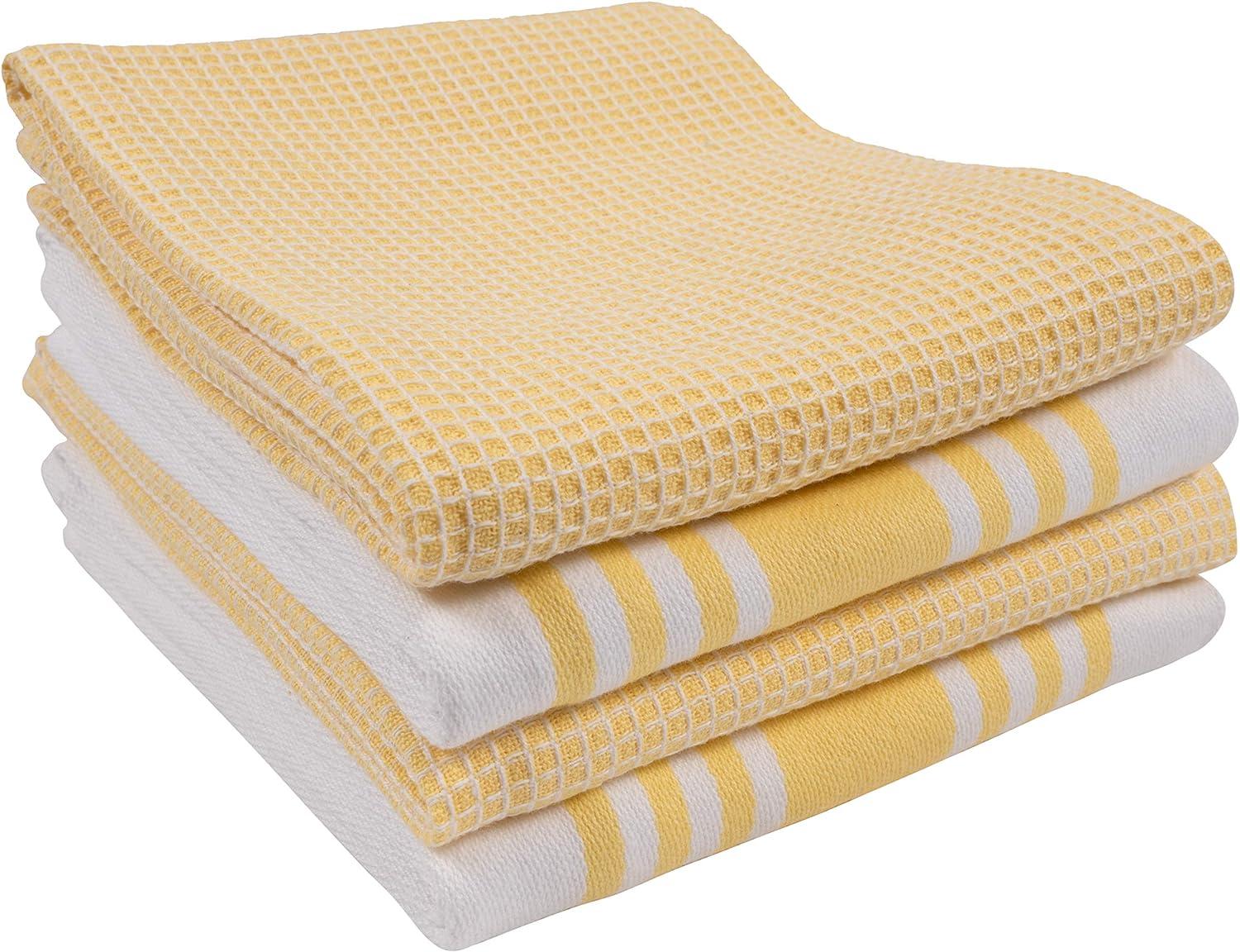 Yellow and White Cotton Waffle Weave Kitchen Towel Set