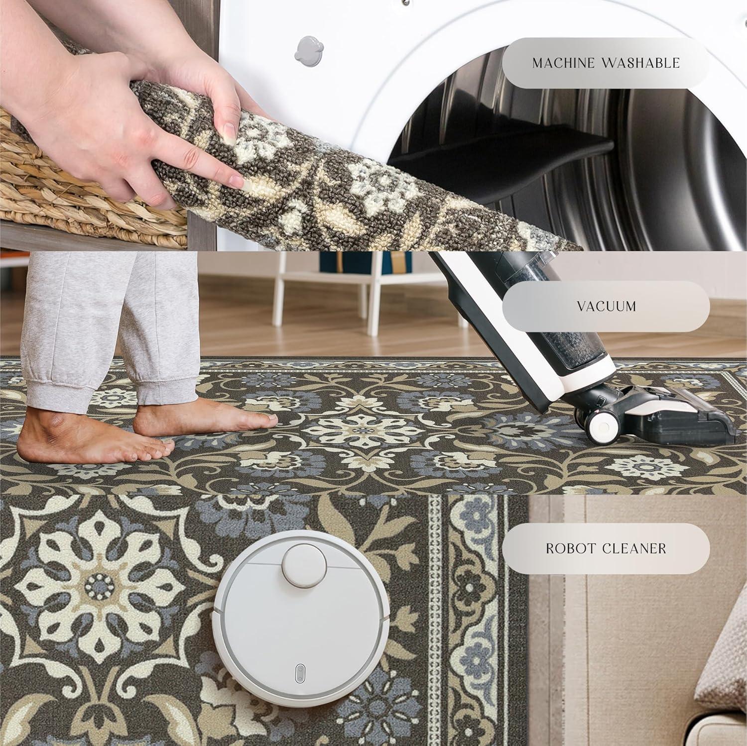 Maples Rugs - Made in USA - Florence Traditional Floral Indoor Accent Rugs, 1'8 x 2'10, Light Brown