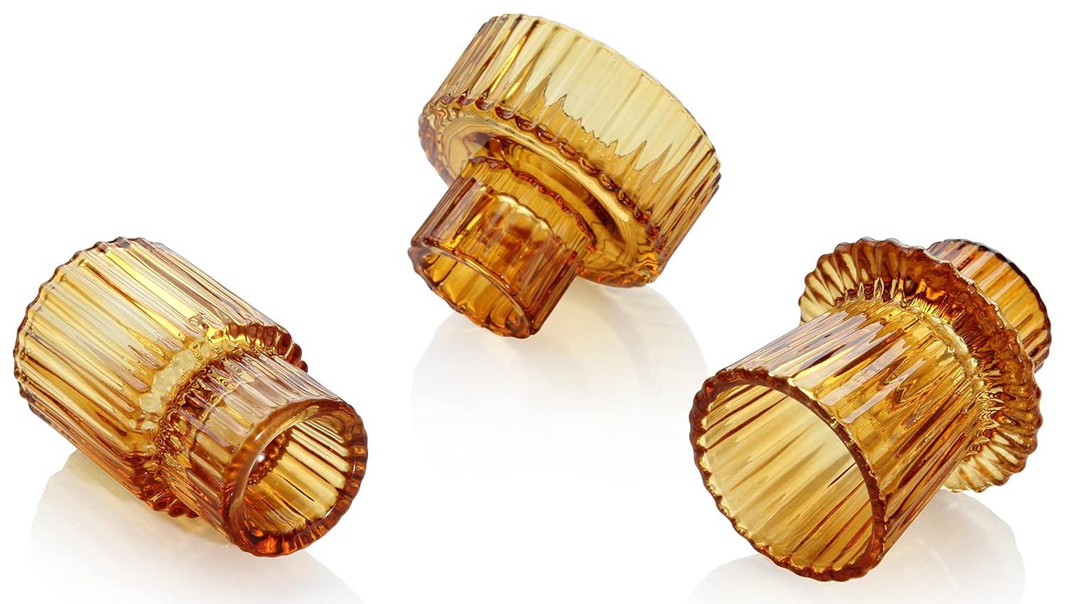 Candlestick Holder Set Of3 Glass Candle Holders for Taper,Pillar,Tealight Candle Amber
