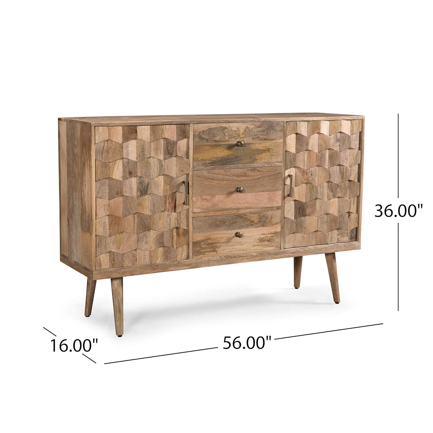 GDF Studio Godfrey Boho Handmade Mango Wood Sideboard with Storage, Natural