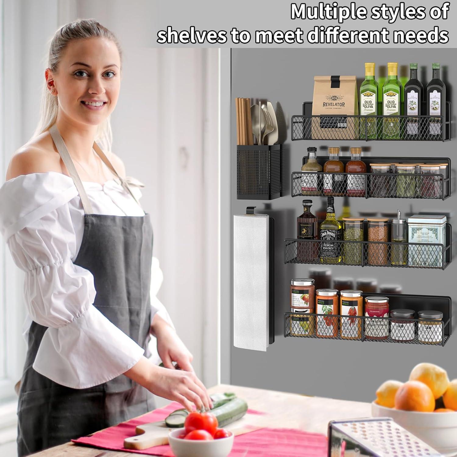 Black Magnetic Floating Spice Rack Set for Kitchen