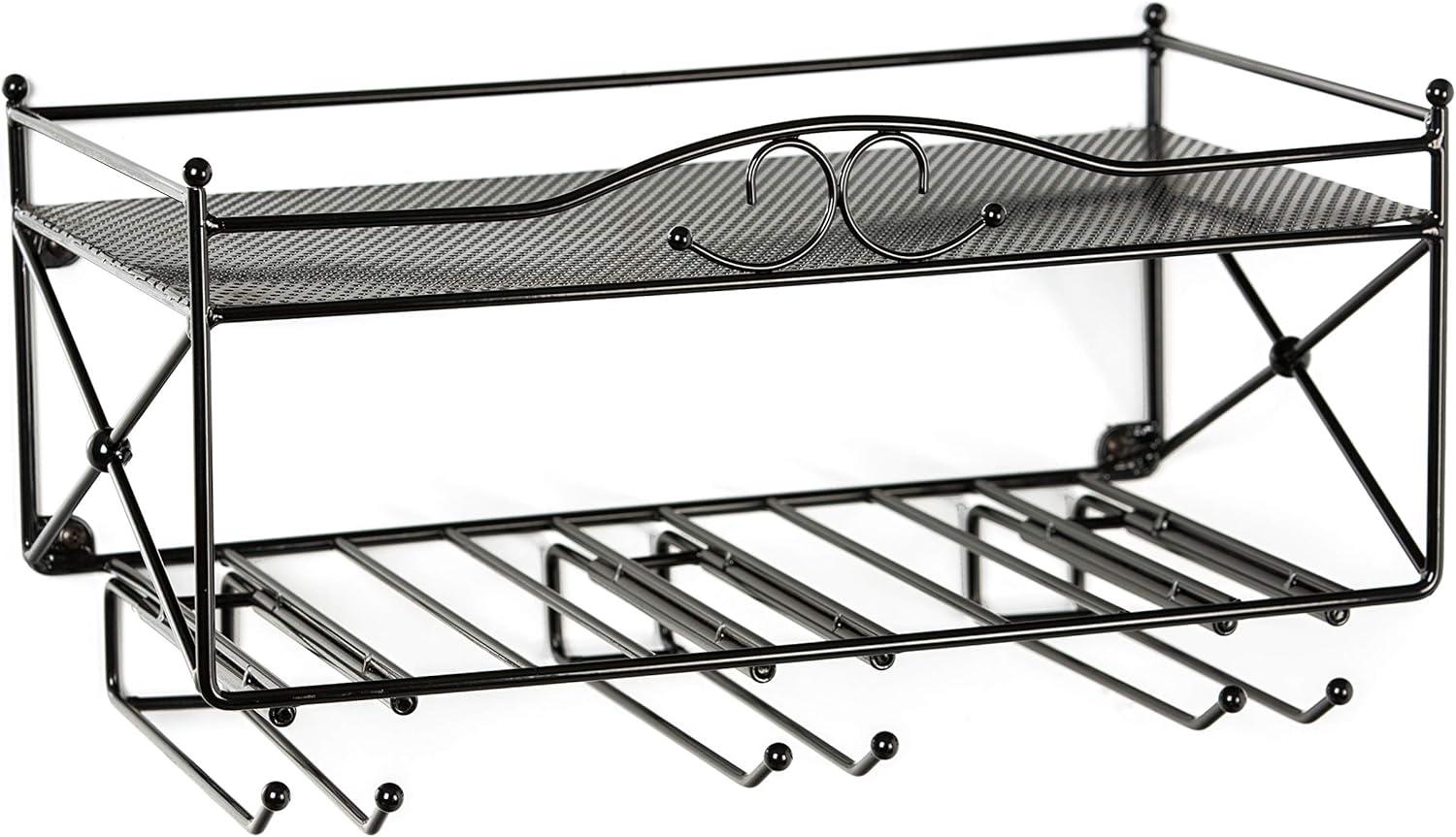 Mango Steam Wall Mounted 2 Tier Wine Rack with Stemware Holder & Shelf - for Kitchen, Bar, & More