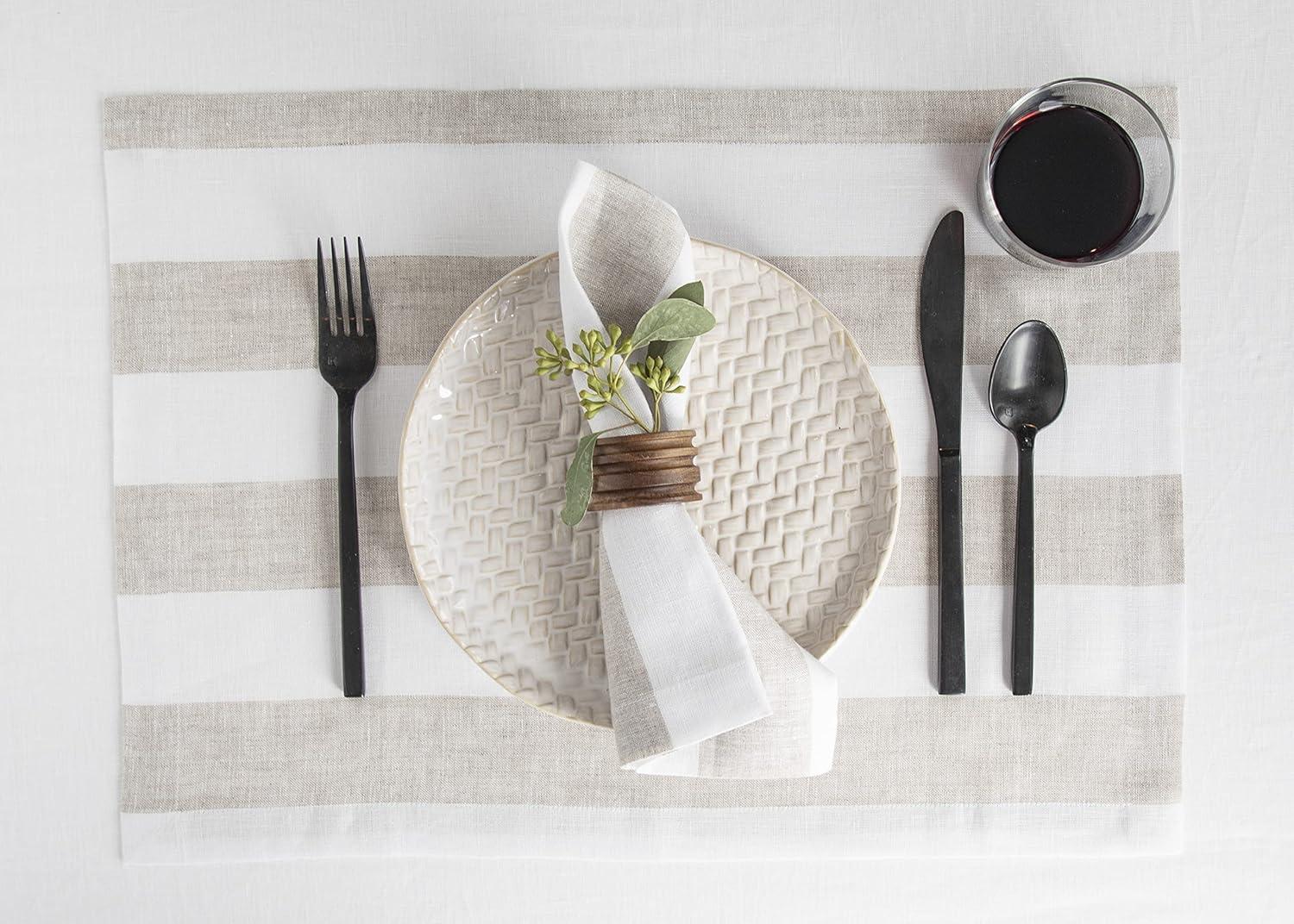 Natural and White Cabana Stripe Linen Napkins Set of 4