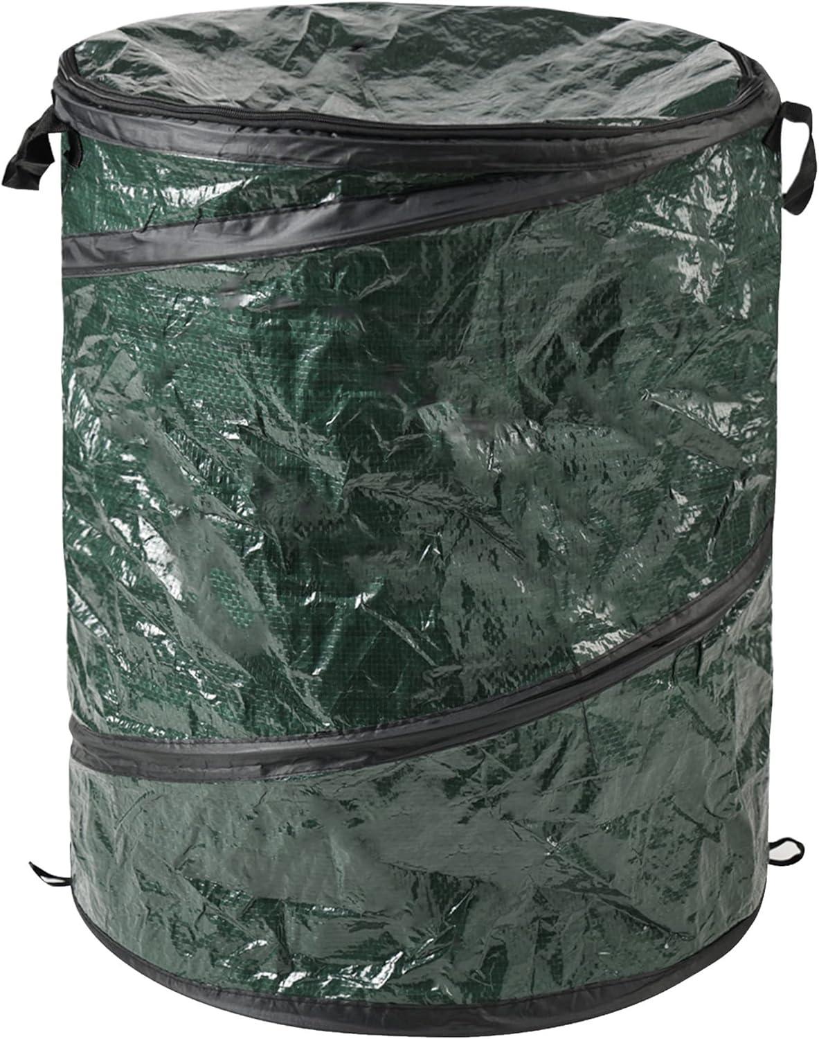 Wakeman 29.5-Gallon Pop Up Outdoor Garbage Can - Collapsible Trash Can for Parties, Yard Waste, Laundry, or Camping Accessories - Green