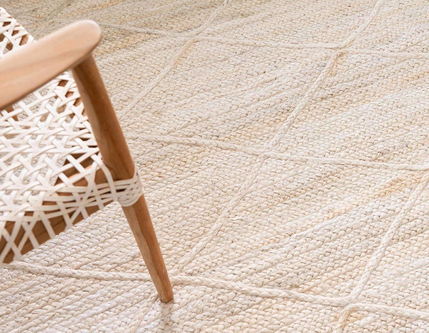 Hand-Braided Ivory and Black Jute-Cotton Trellis Rug