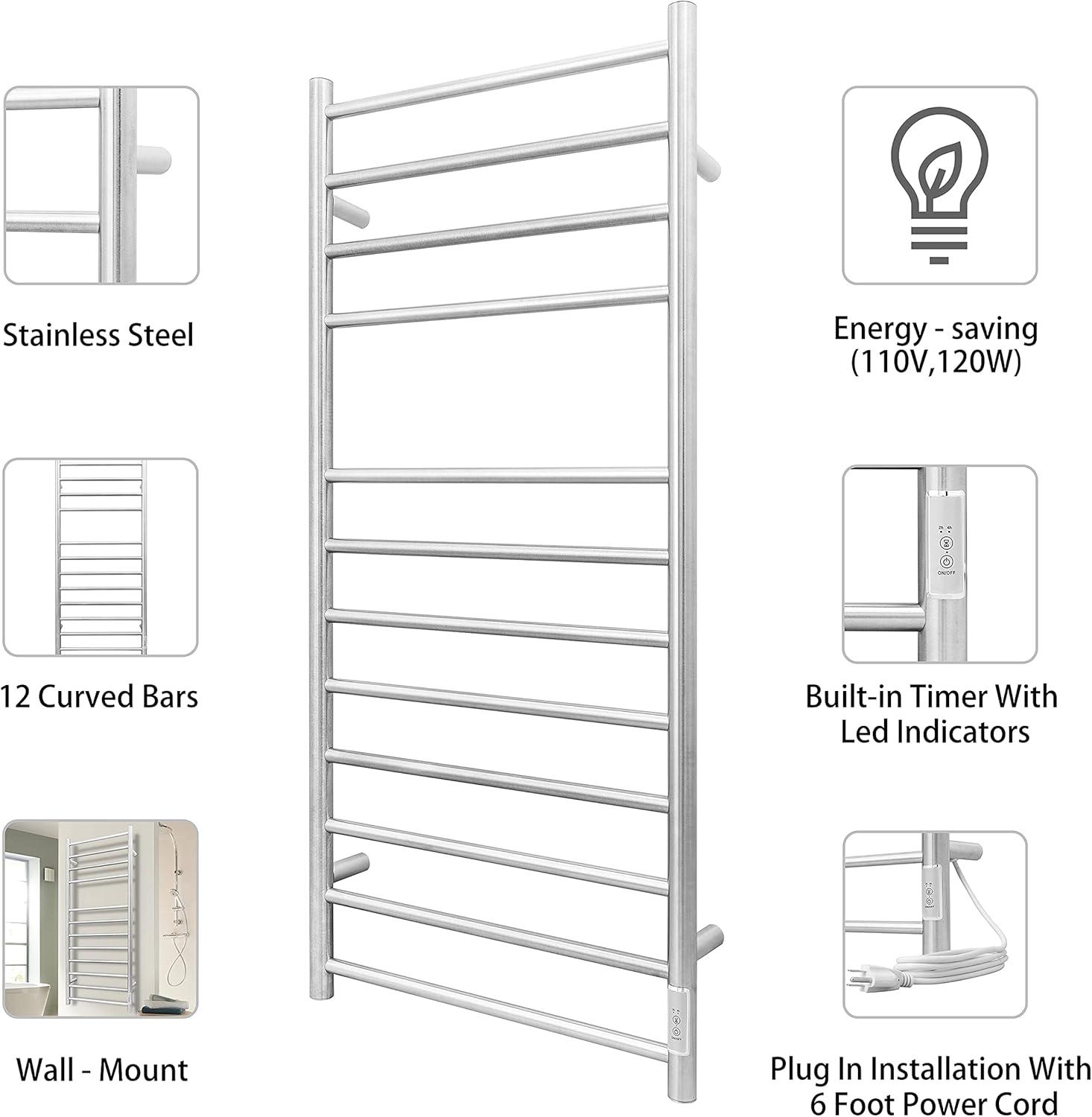 Stainless Steel Wall Mounted Electric Towel Warmer with Timer