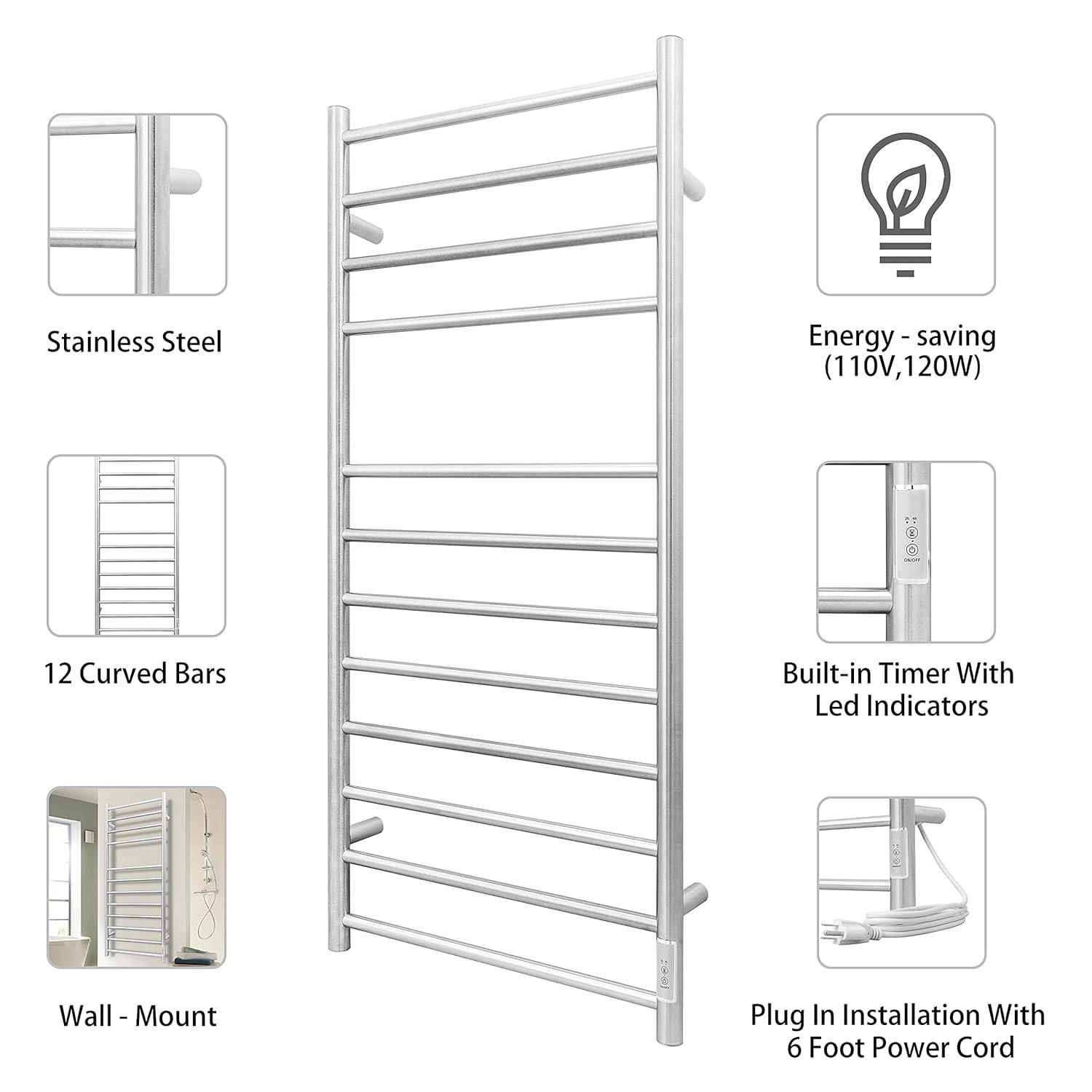 Stainless Steel Wall Mounted Electric Towel Warmer with Timer