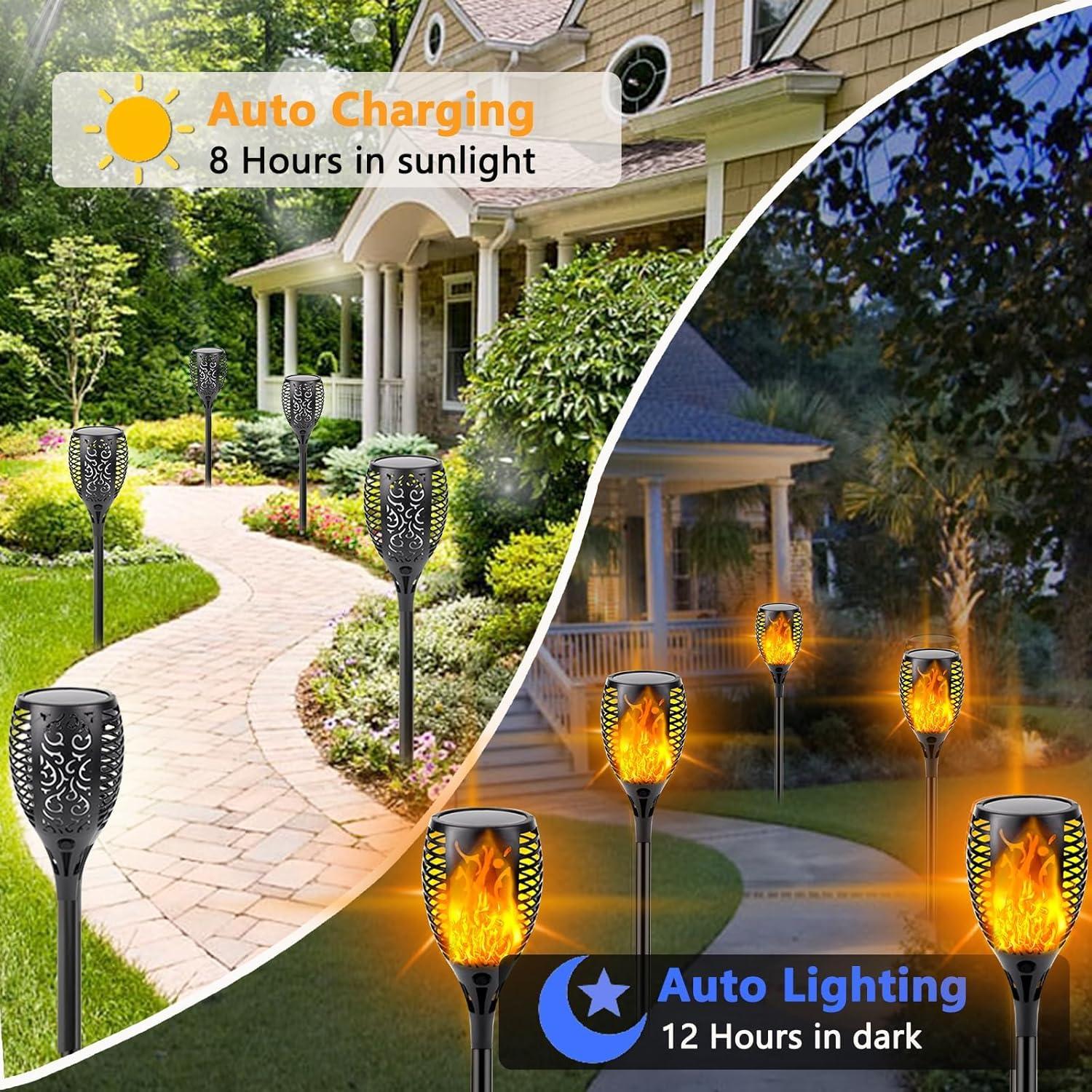 Upgraded Solar Lights Outdoor, 6 Pack Flickering Flame Solar Torch Lights with Super Larger Size for Halloween Decor, Solar Halloween Lights Waterproof Solar Powered Outdoor Lights for Garden Pathway
