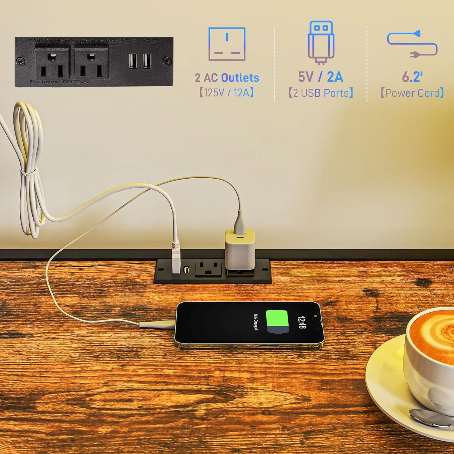 HOMCOM Twin Loft Bed with Desk, LED Lights, Charging Station, Twin Size Metal Loft Bed Frame with Safety Guardrail, Ladder, Noise Free, Black