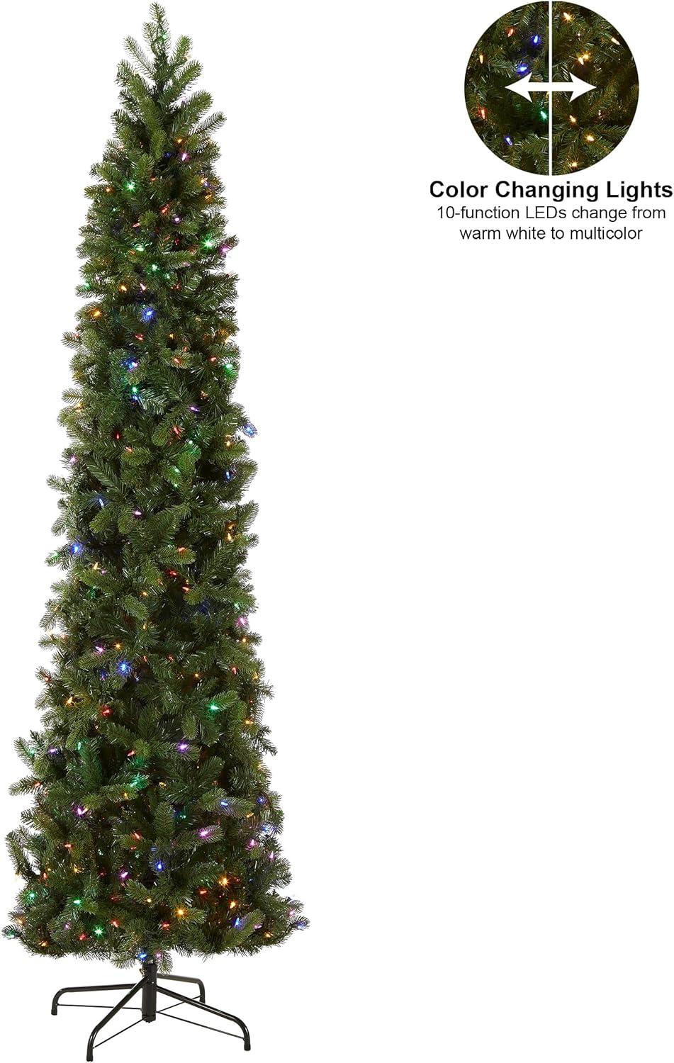 9' Prelit Pencil Slim Feel Real Downswept Douglas Fir Artificial Christmas Tree Dual Color Lights - National Tree Company