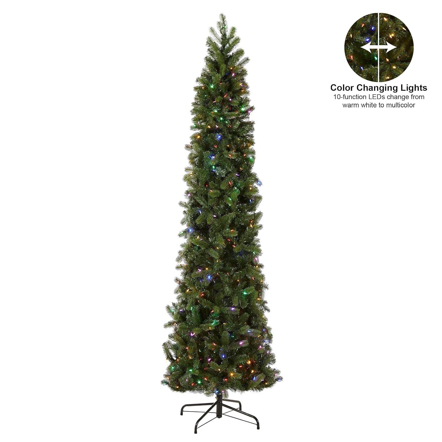 9' Prelit Pencil Slim Feel Real Downswept Douglas Fir Artificial Christmas Tree Dual Color Lights - National Tree Company