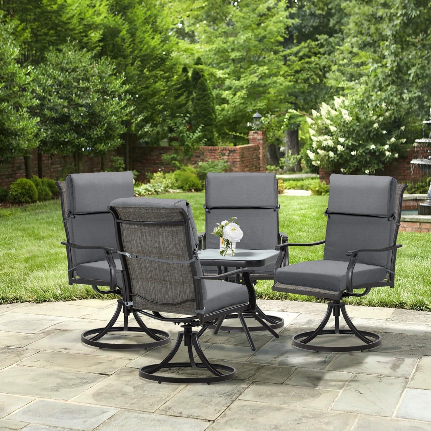 BPS 20 x 20 Inch Outdoor Chair Cushion - Olefin Fabric with Slipcover & Sponge Foam for Patio Furniture, Set of 4, Charcoal