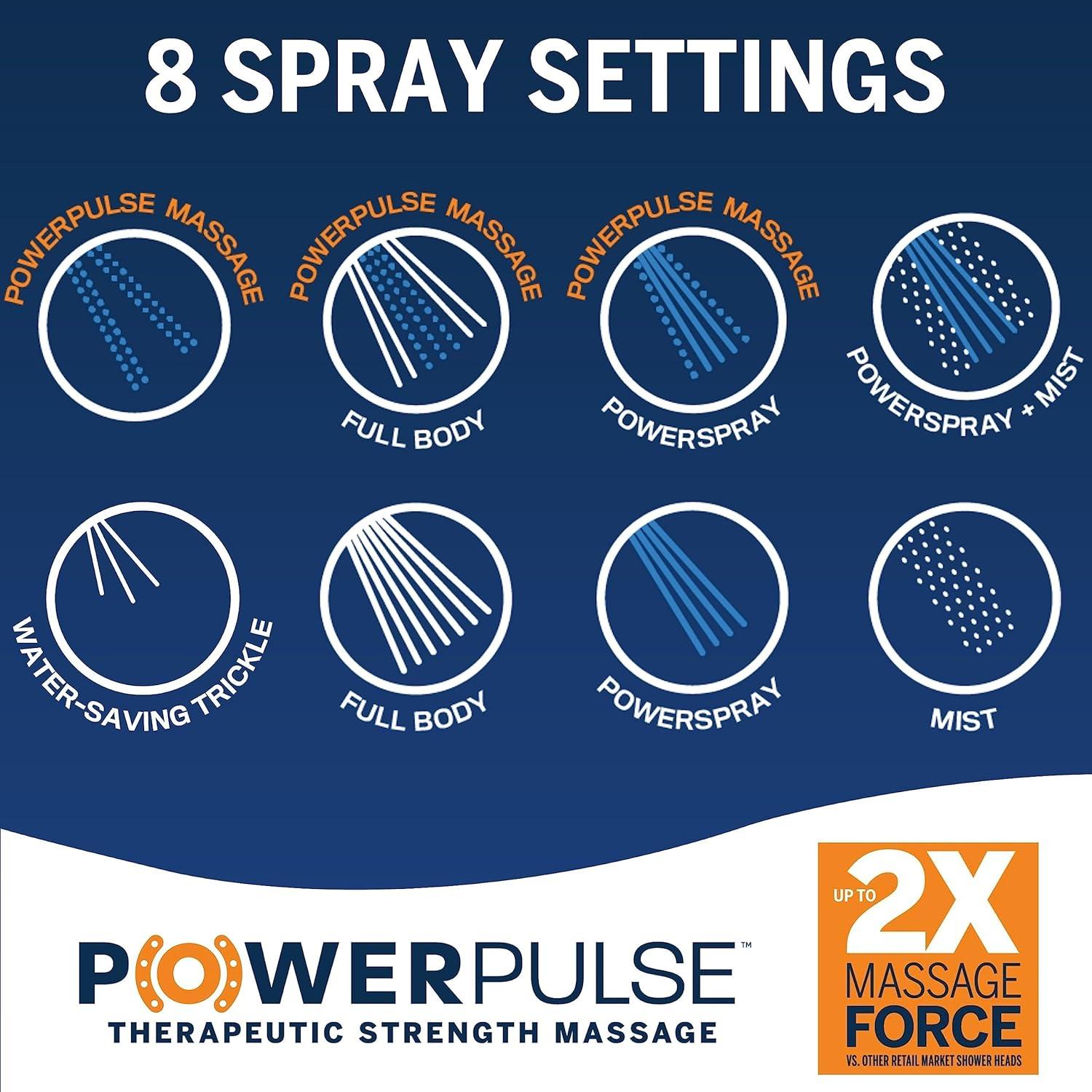 Waterpik Magnetic Dual Dock Adjustable Height Hand Held Shower Head With 5-Foot Metal Hose and PowerPulse Shower Massage, Brushed Nickel QMP-869ME