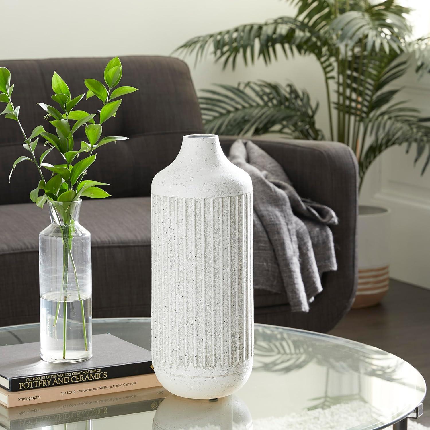 DecMode 13" Textured White Metal Vase