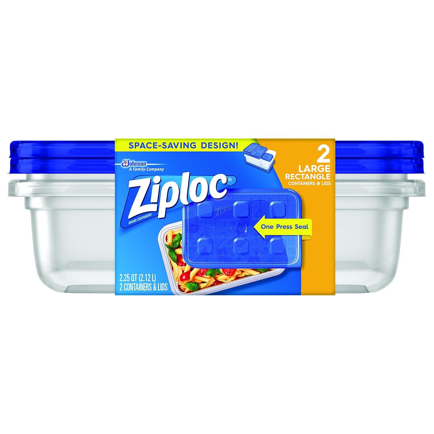 Ziploc® Brand, Food Storage Containers with Lids, Smart Snap Technology, Large Rectangle, 2 ct