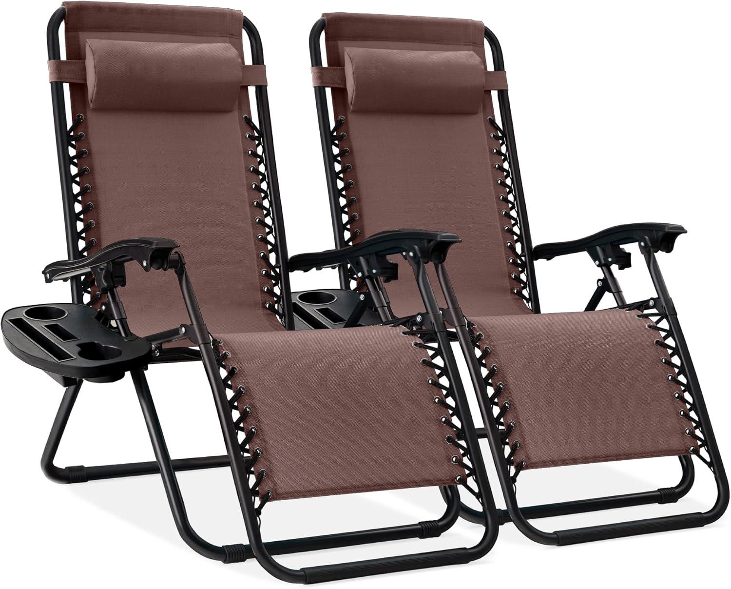 Set Of 2 Adjustable Zero Gravity Patio Chair Recliners W/ Cup Holders