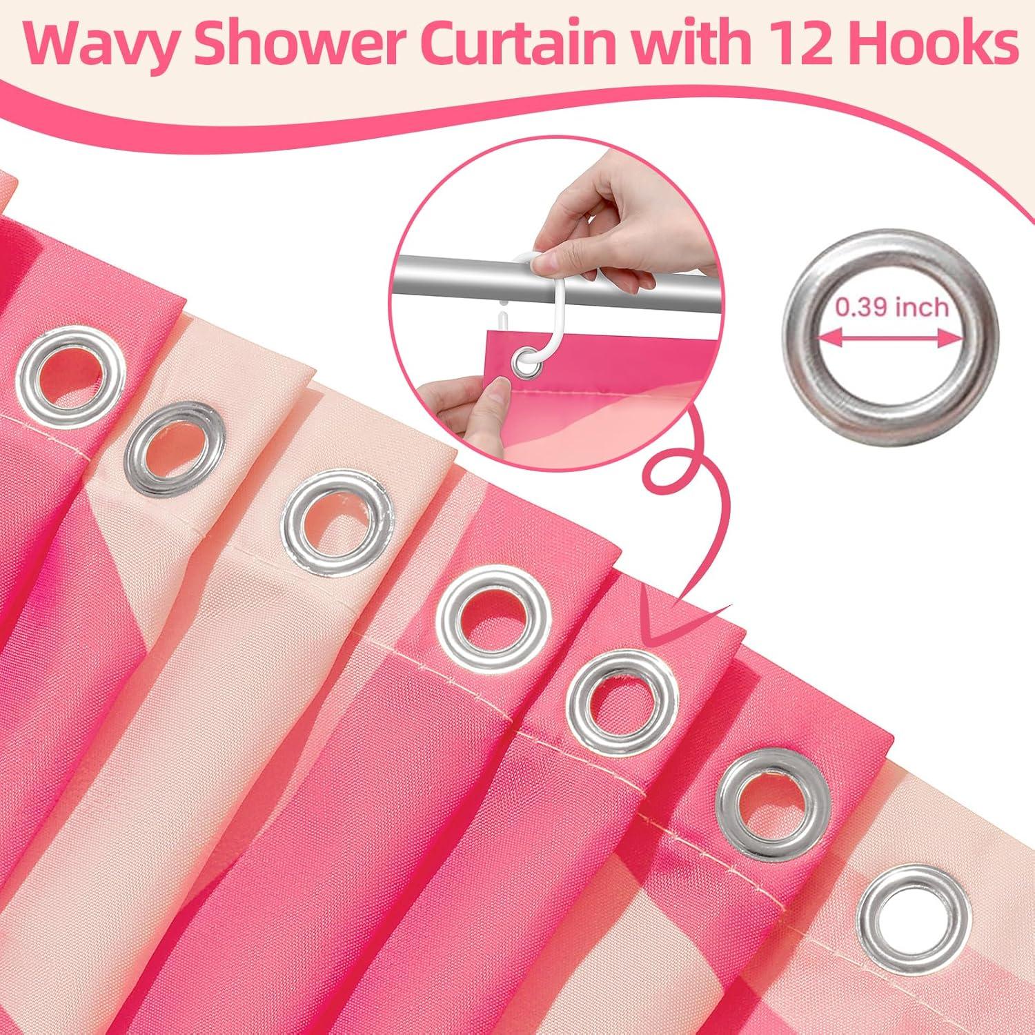 BSHAPPLUS Pink Shower Curtain with 12 Hooks,Boho Shower Curtain Waterproof Bathroom Shower Curtains for Home Hotel Decor Bathroom Curtains 71x71 Inch