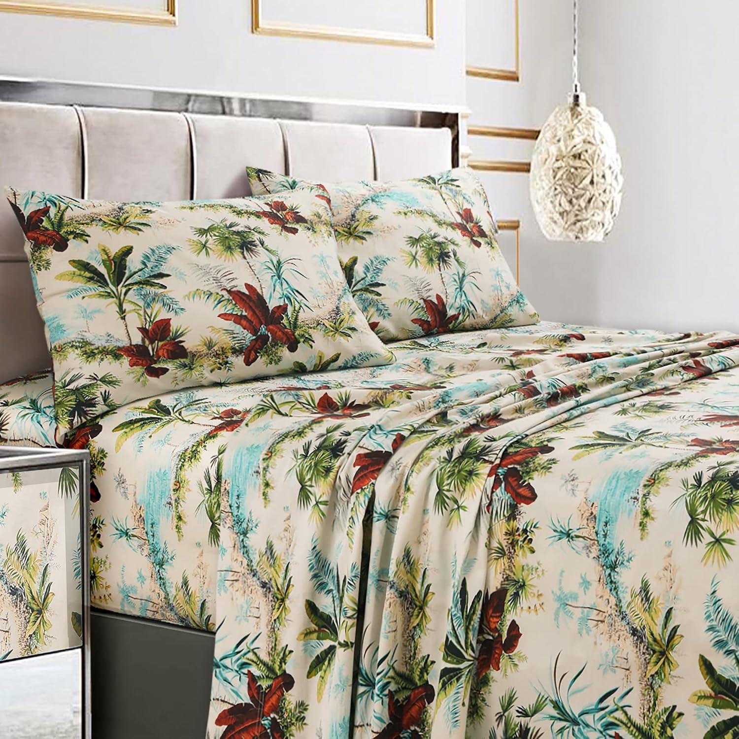 Tribeca Living Tribeca Living Printed 300 Thread Count Sheets 100% Cotton Floral Sheet Set