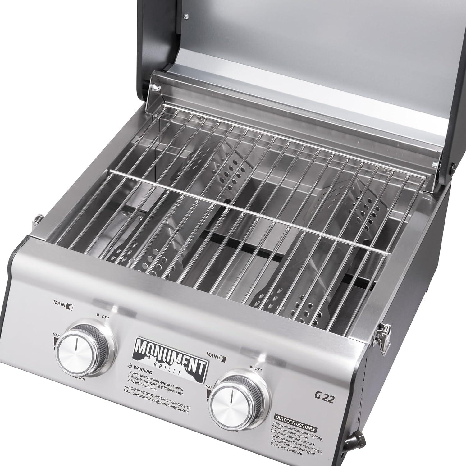 Monument Grills, Clearview 2 - Burner Portable Stainless Liquid Propane 15000 BTU Gas Grill