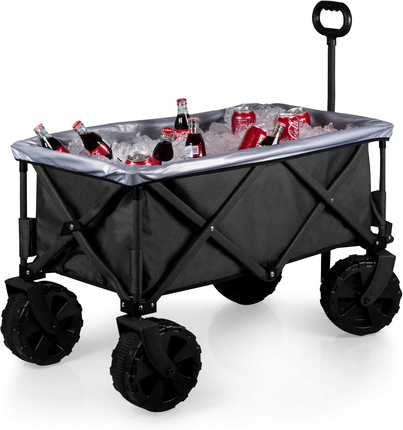 ONIVA™ Adventure Wagon Elite All-Terrain Folding Beach Wagon with Big Wheels plus Table Top Lid & Soft Cooler Liner - Collapsible Utility Wagon