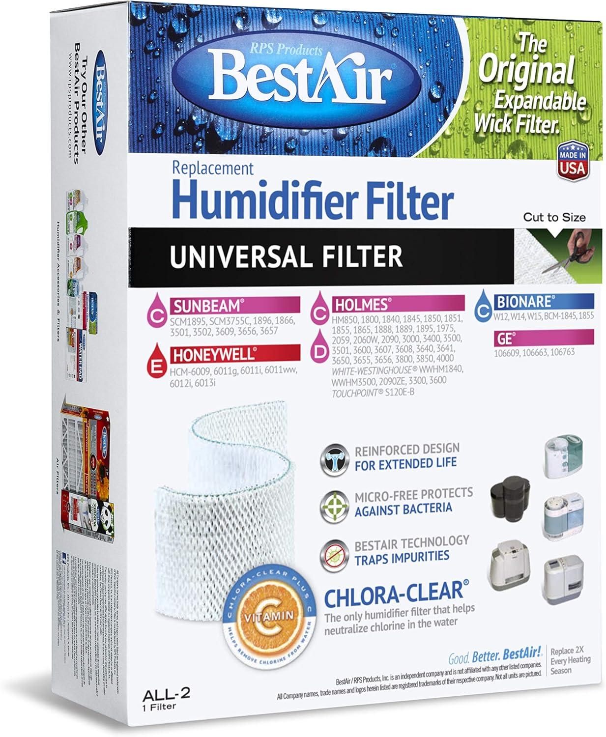 BestAir ALL-2 Extended Life Universal Humidifier Replacement Paper Wick For Holmes Humidifiers: Compatible Filter Pads