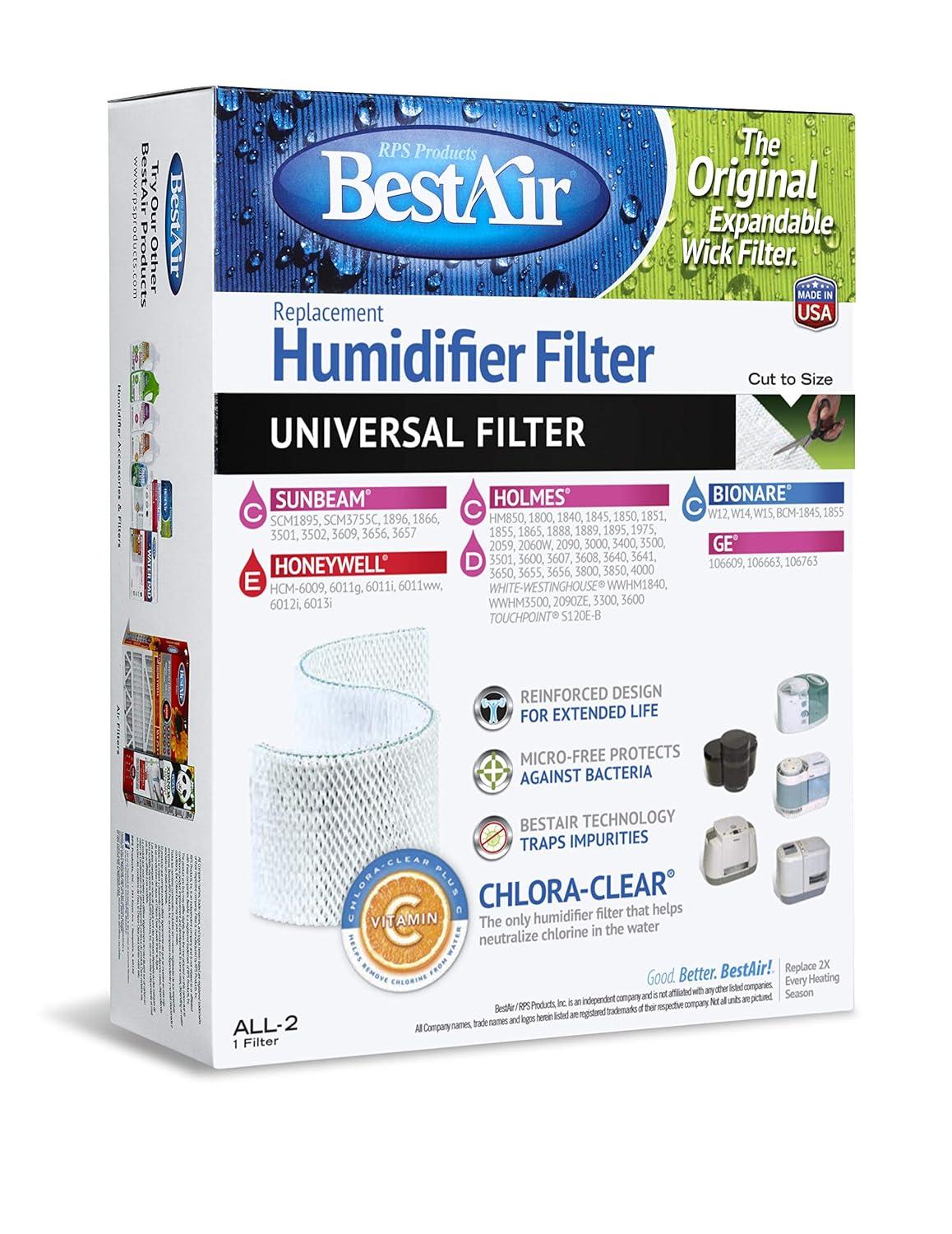 BestAir ALL-2 Extended Life Universal Humidifier Replacement Paper Wick For Holmes Humidifiers: Compatible Filter Pads