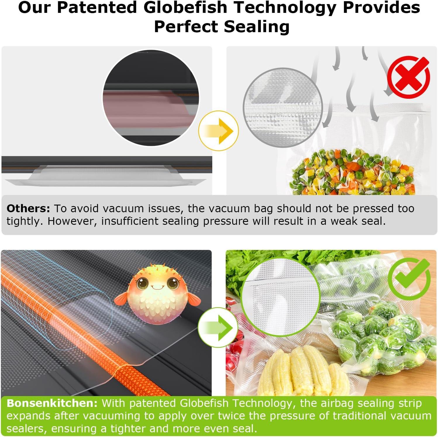 BEACHWATER POOL & SPA, LLC Vacuum Sealer Machine, Powerful Low-Noise Food Vacuum Sealer For High-Speed Continuous Working, Handle Locked Design, Built-In Cutter, 2 Bag Rolls + 100 PCS Vacuum Bags