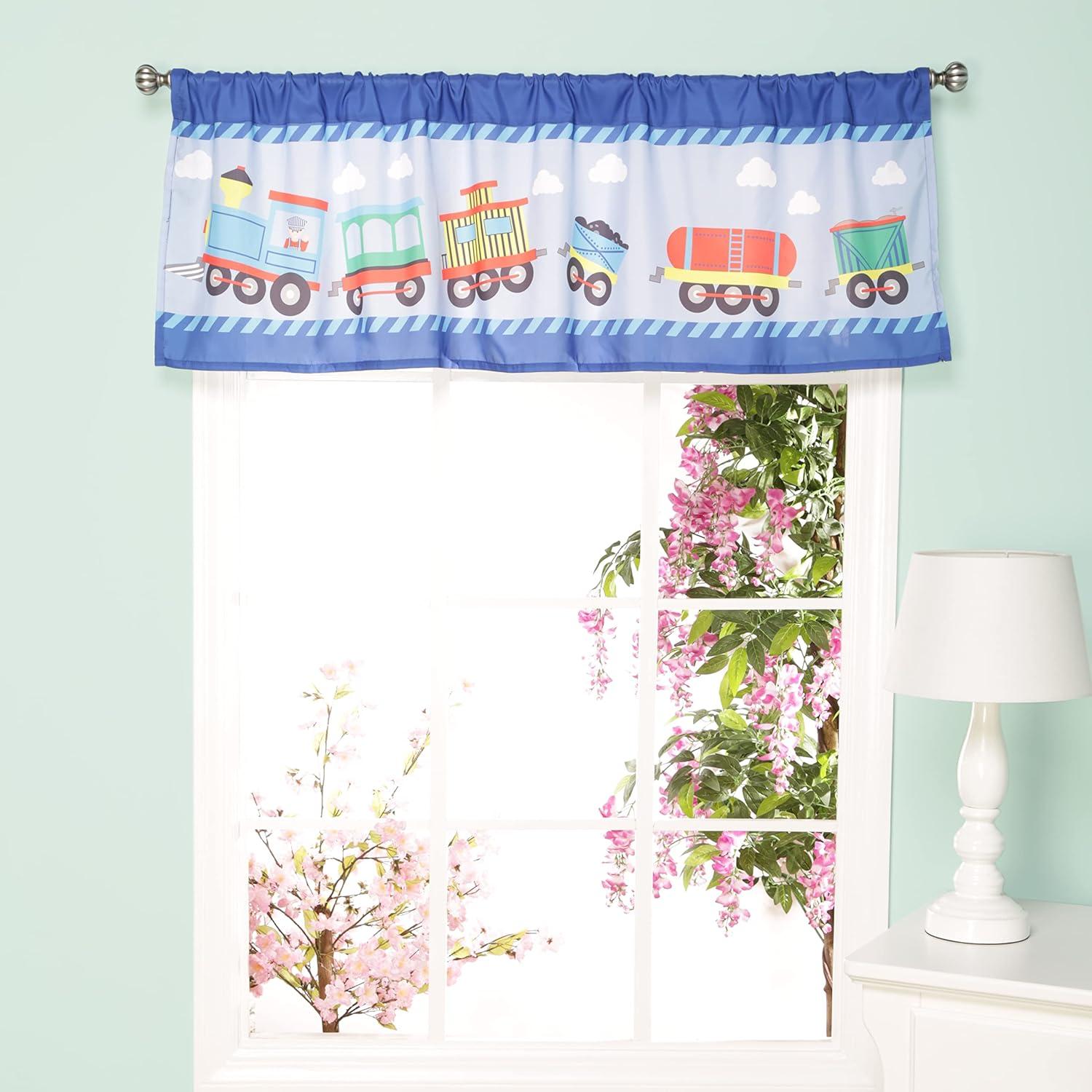 Choo Choo Train Blue Polyester Rod Pocket Valance