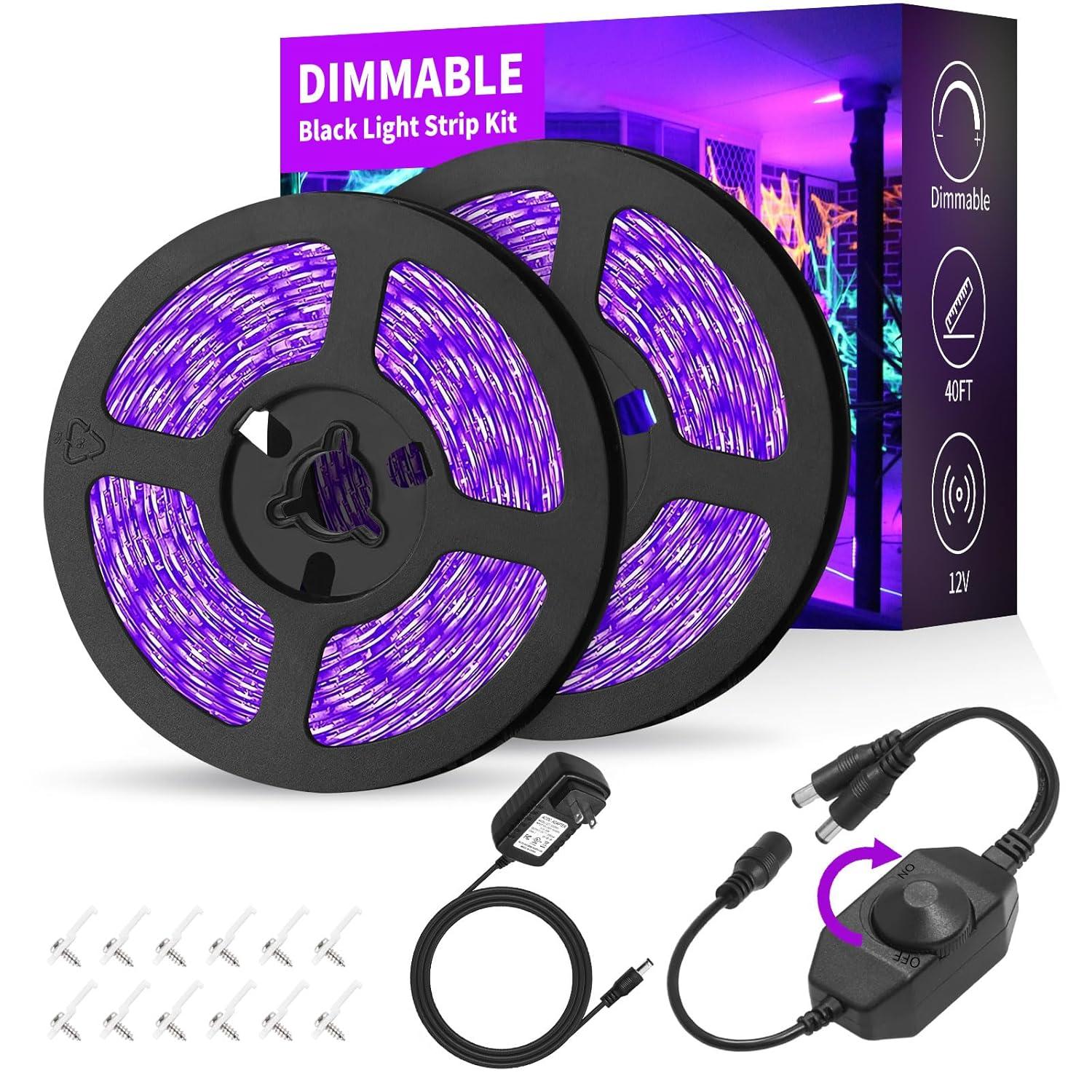 40 Foot Led Black Light Strip Kit, 720 Units Led, 12V Flexible Blacklight Fixtures, Non-Waterproof