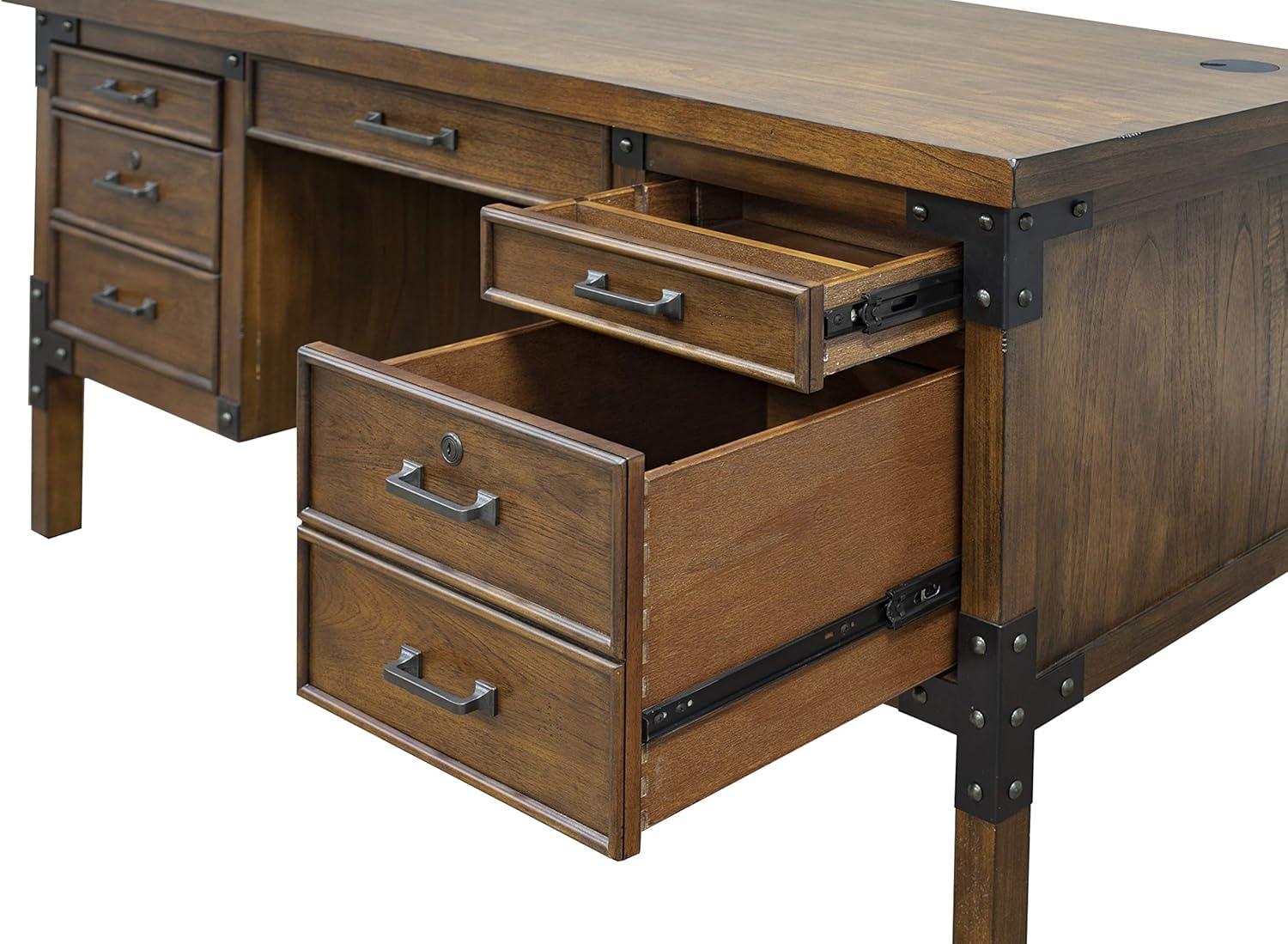 Martin Furniture Addison Half Pedestal Desk Auburn : Sturdy Office Furniture with File Storage, No Assembly Required