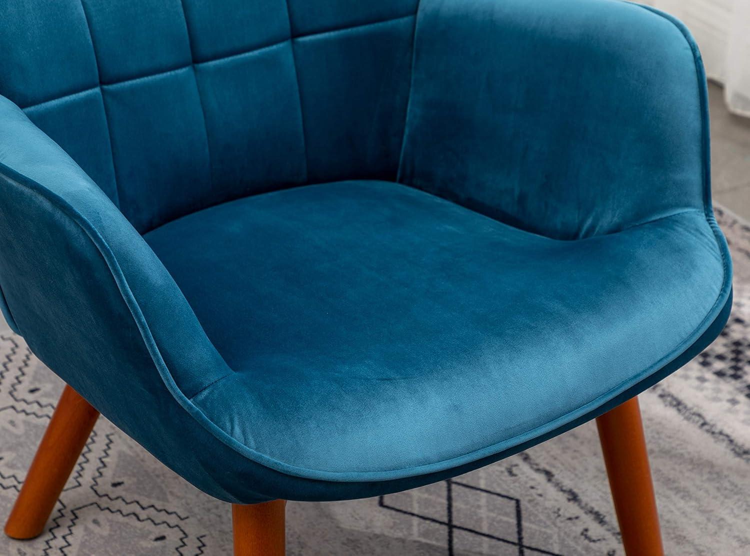 Carson Carrington  Aasen Silky Velvet Tufted Accent Chair with Ottoman Round Arms Arm Chairs Blue Rubberwood, Fabric