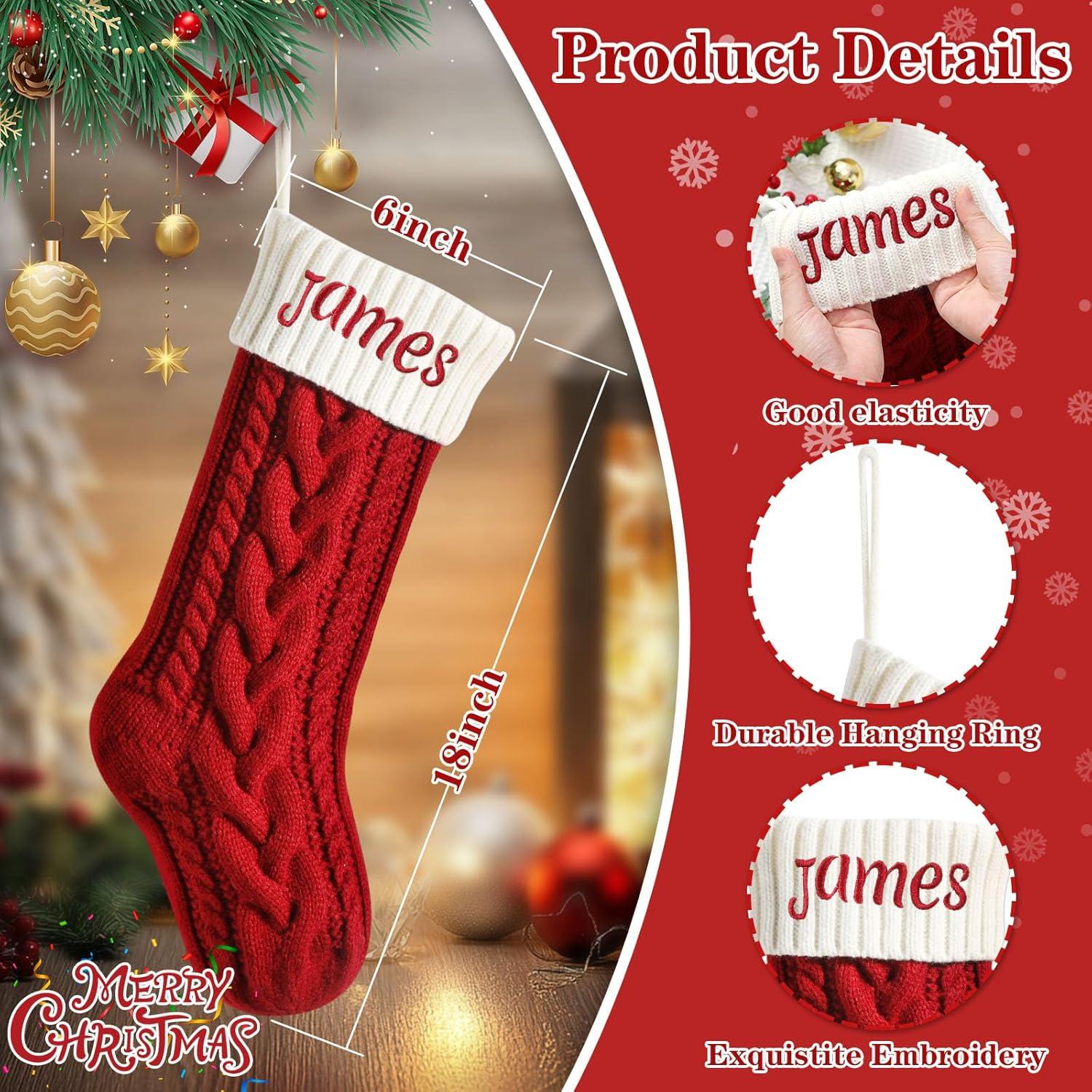 Deago Christmas Stockings, 3 Pack Personalized Christmas Stocking 18" Large Size Cable Knitted Stocking Gifts & Decorations for Family Holiday Xmas Party (Multi-color)